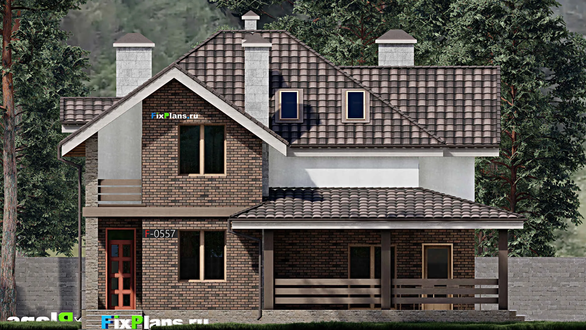 F-0557 - Планы дома с мансардой 12 на 13, площадью 210 м² с террасой, балконом и 3 спальнями