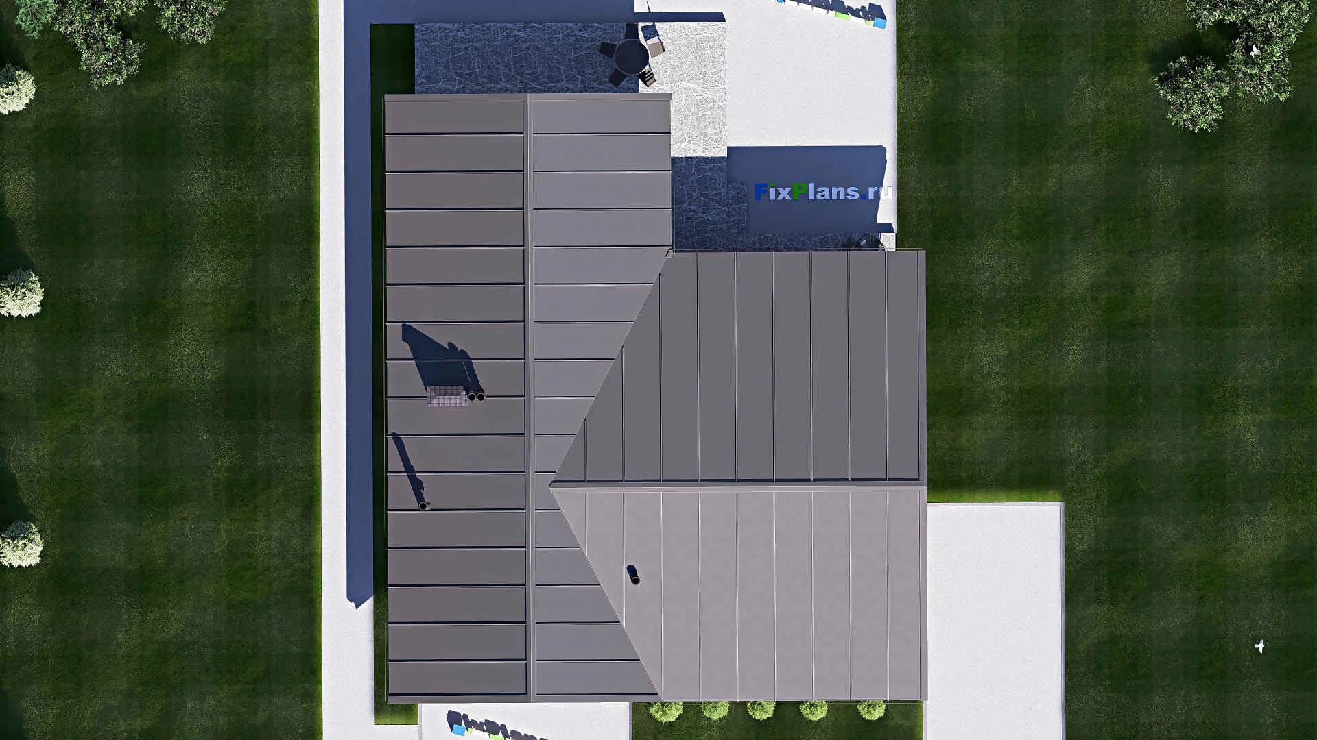 F-19889 - План одноэтажного дома 15 на 19, площадью 210 м² с террасой и 3 спальнями