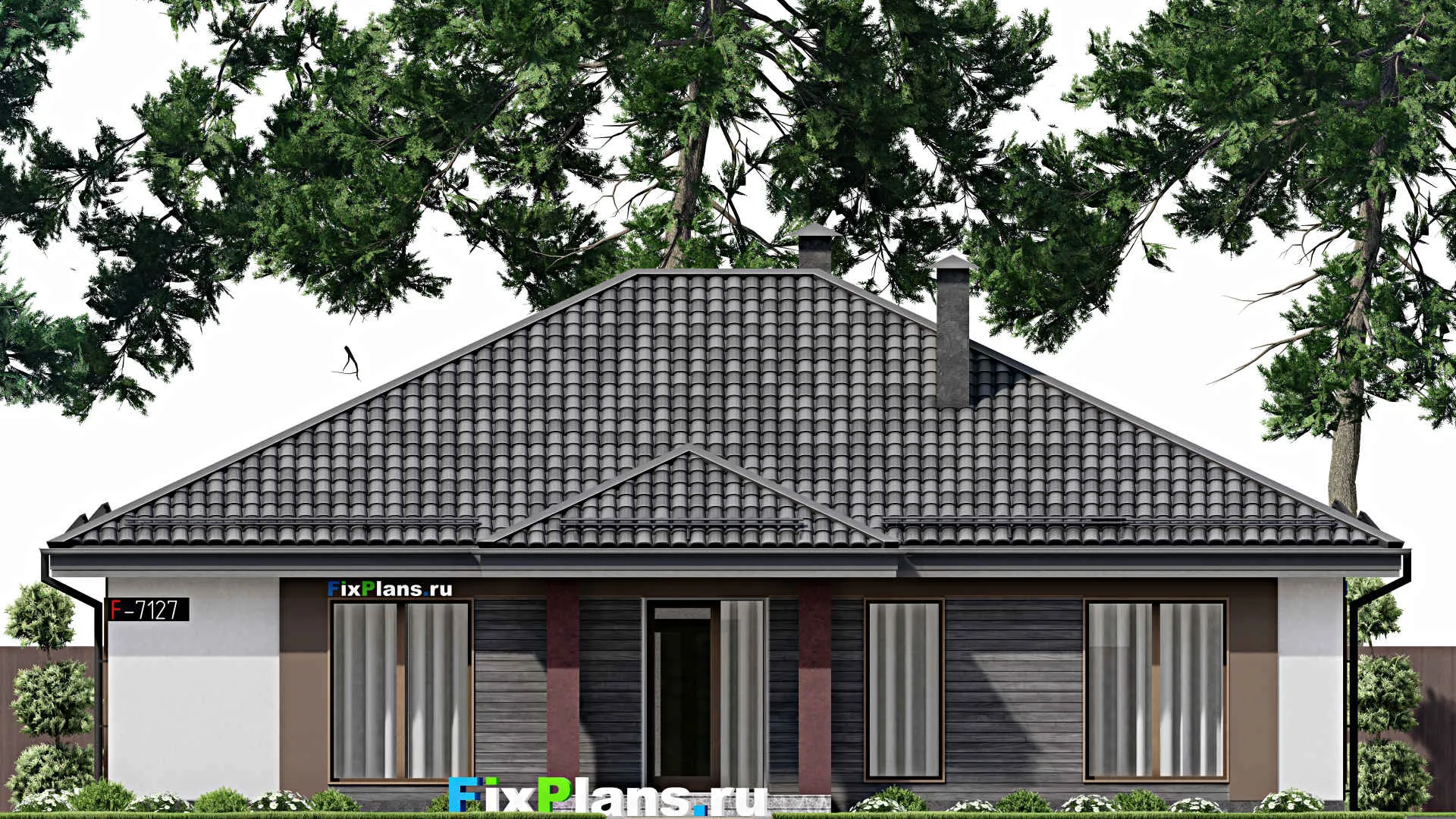 F-7127 - Проект одноэтажного дома 15 на 16, площадью 170 м² с 4 спальнями