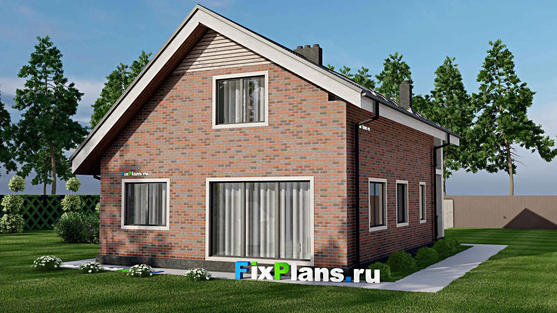 F-3059 - Проект дома с мансардой 9 на 14, площадью 150 м² с балконом, гаражом на 1 машину и 3 спальнями