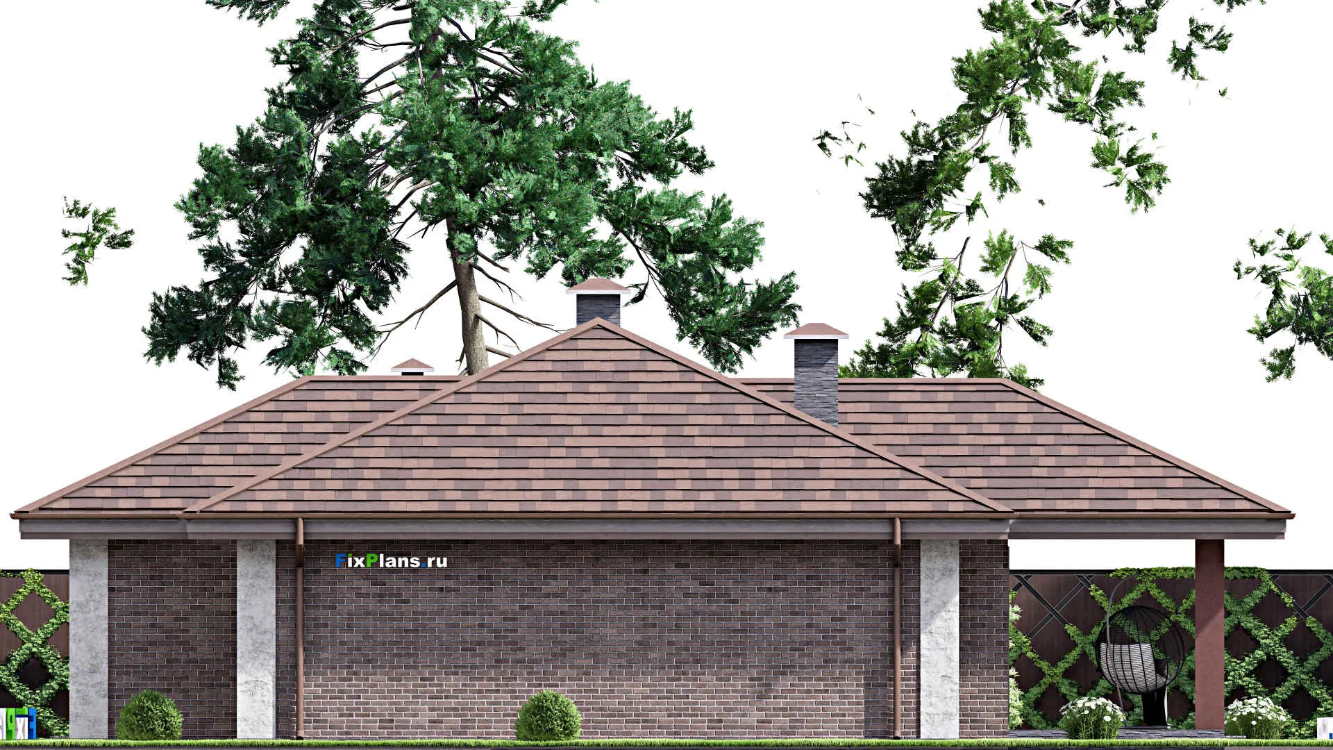 F-14282 - План одноэтажного дома 15 на 16, площадью 150 м² с террасой и 3 спальнями