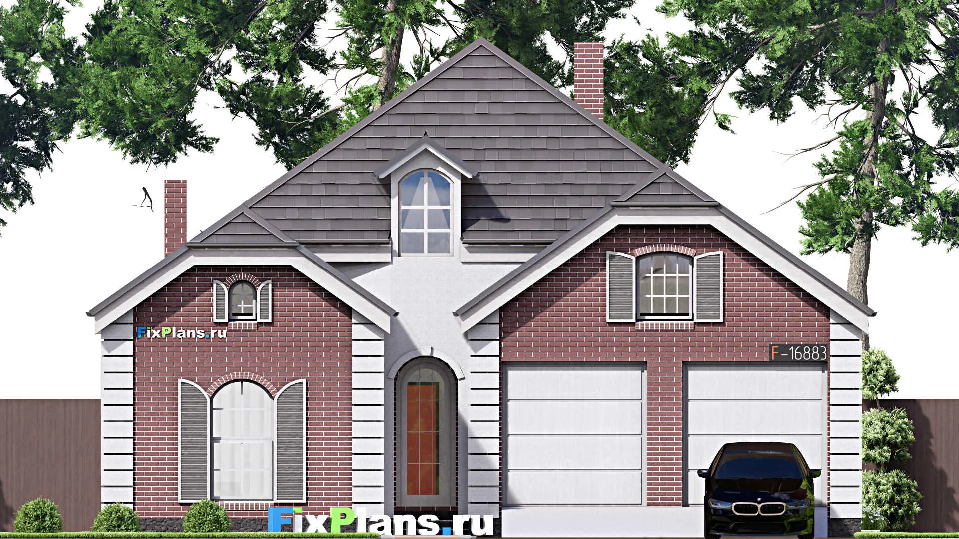 F-16883 - Проект одноэтажного дома 13 на 21, площадью 210 м² с террасой, гаражом на 2 машины и 3 спальнями