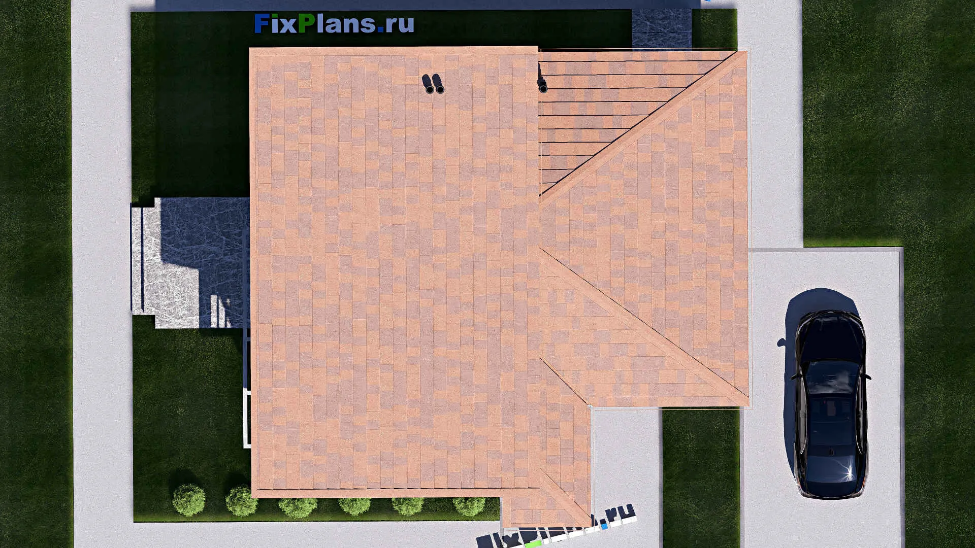 F-20312 - Проект одноэтажного дома 12 на 15, площадью 90 м² с террасой и 1 спальнями