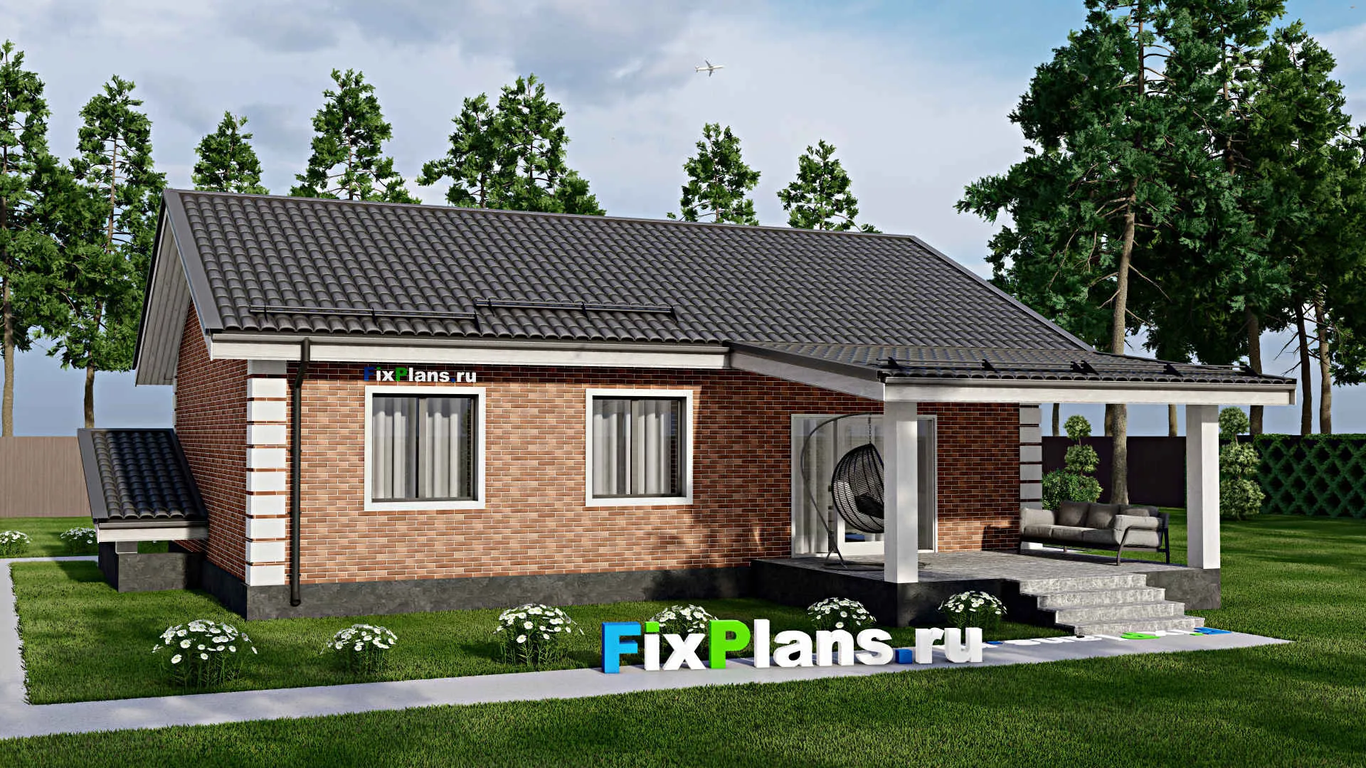 F-4175 - Проект одноэтажного дома 10 на 13, площадью 120 м² с террасой и 3 спальнями