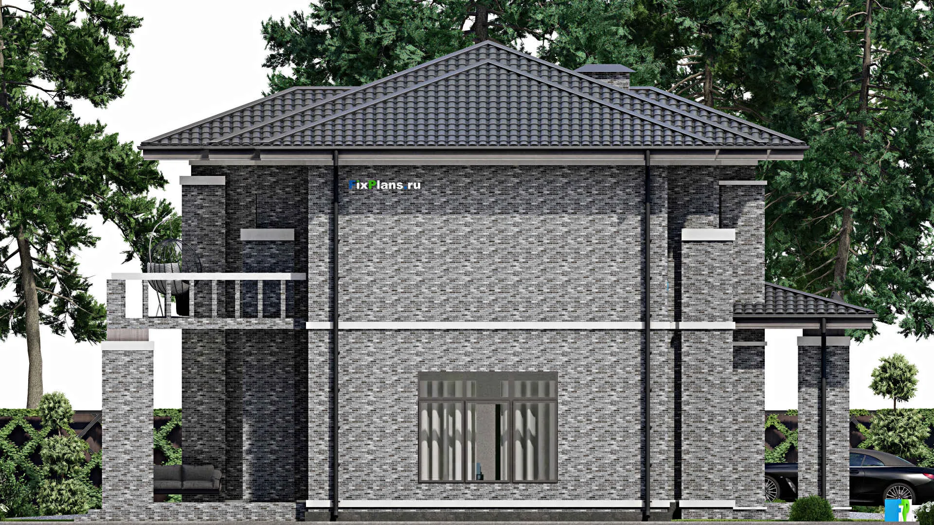 F-4436 - Планы двухэтажного дома 16 на 23, площадью 320 м² с террасой, балконом, гаражом на 1 машину и 4 спальнями