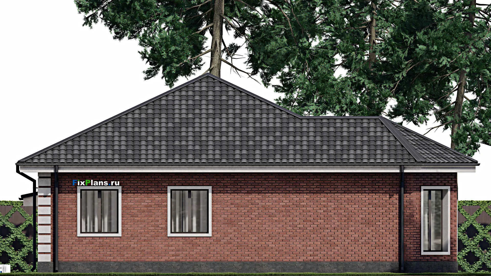 F-1817 - План одноэтажного дома 14 на 15, площадью 130 м² с гаражом на 1 машину и 3 спальнями