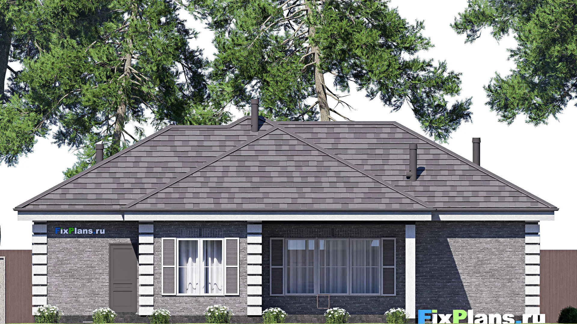 F-20420 - Проект одноэтажного дома 13 на 16, площадью 140 м² с террасой и 3 спальнями