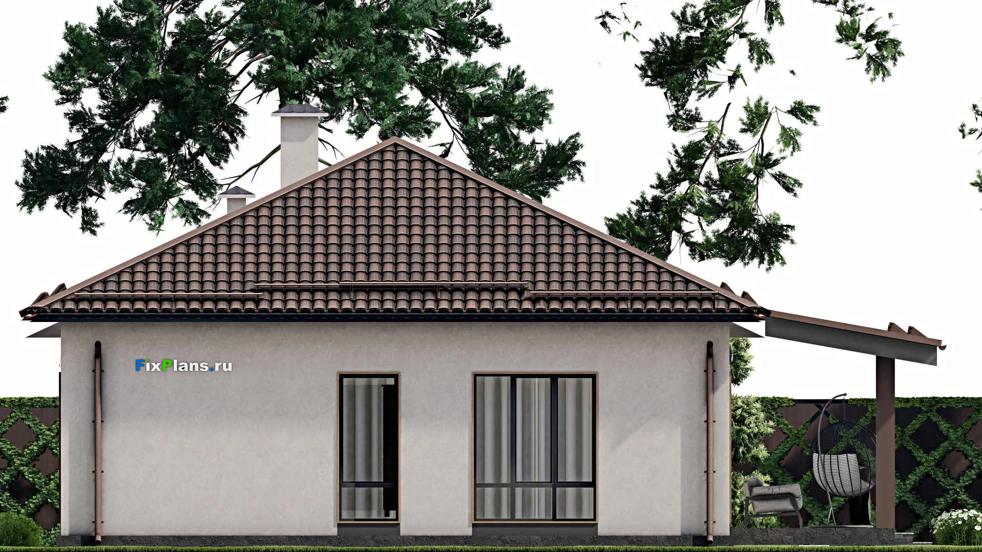 F-8747 - Проект одноэтажного дома 14 на 18, площадью 180 м² с террасой и 5 спальнями