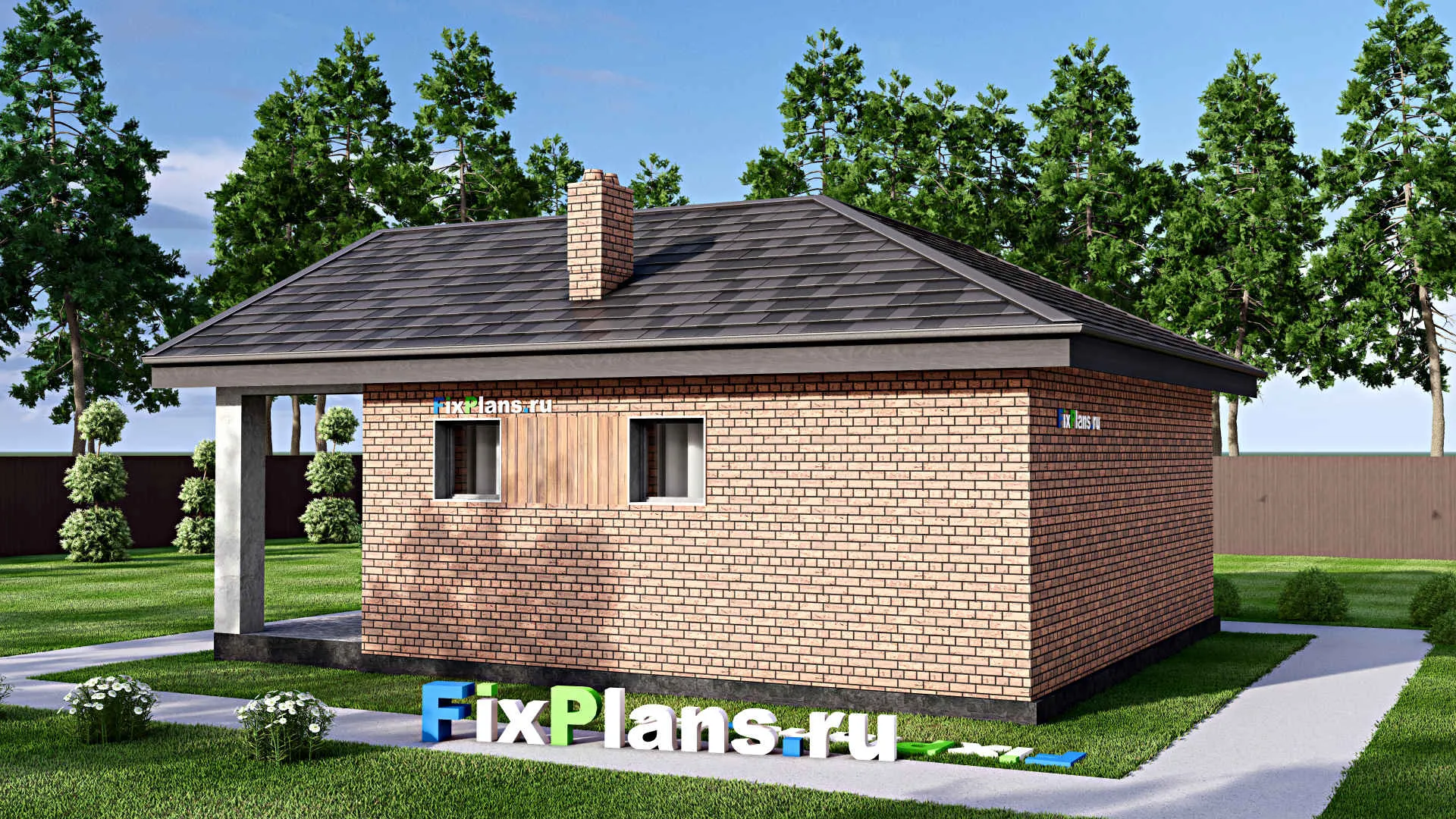 F-15119 - Проект бани 9 на 10, площадью 60 м² с комнатой отдыха, терассой и санузлом