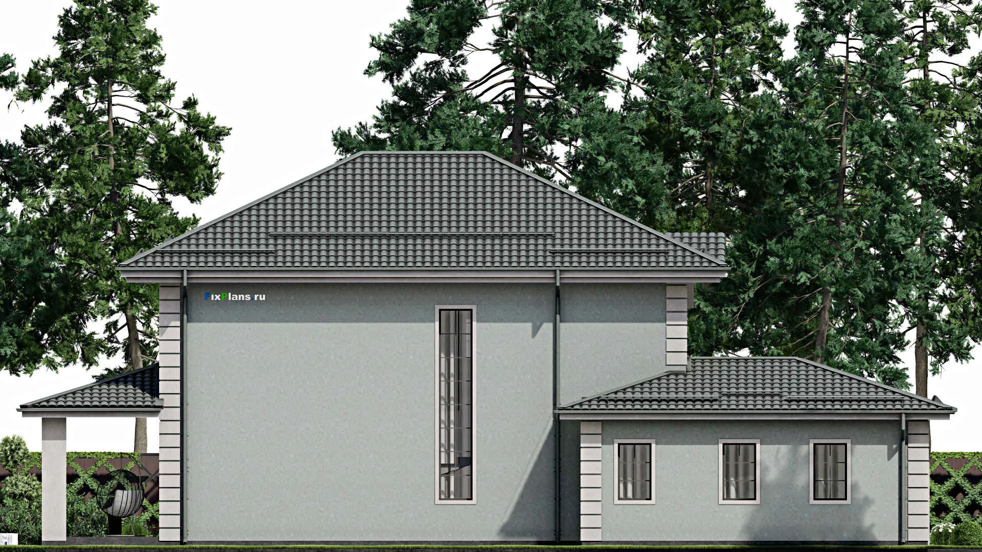 F-2258 - Планы двухэтажного дома 13 на 20, площадью 240 м² с террасой, гаражом на 2 машины и 3 спальнями