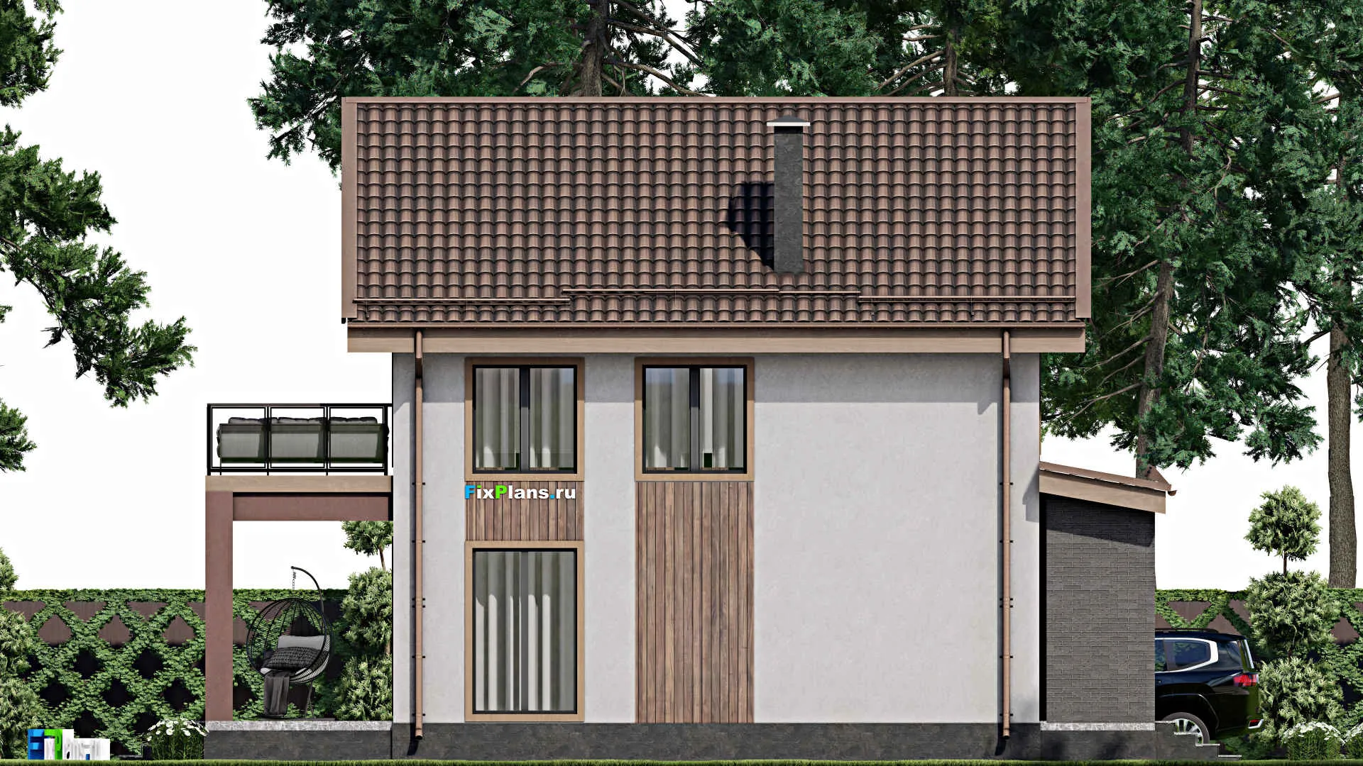 F-7667 - Планы дома с мансардой 10 на 14, площадью 180 м² с террасой, балконом и 4 спальнями