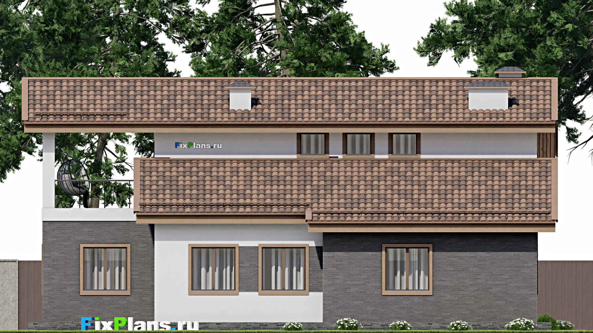 F-7379 - Проект дома с мансардой 11 на 17, площадью 180 м² с балконом и 3 спальнями