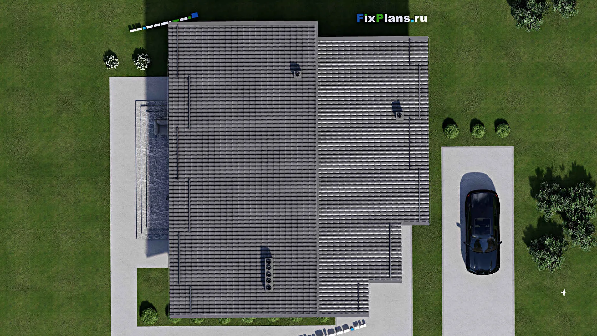 F-2591 - План одноэтажного дома 13 на 15, площадью 160 м² с террасой и 3 спальнями