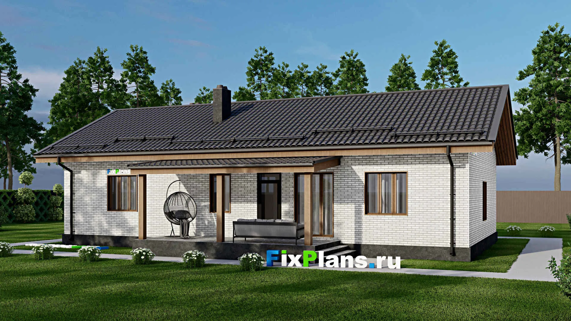 F-2294 - Проект одноэтажного дома 10 на 17, площадью 140 м² с террасой и 3 спальнями