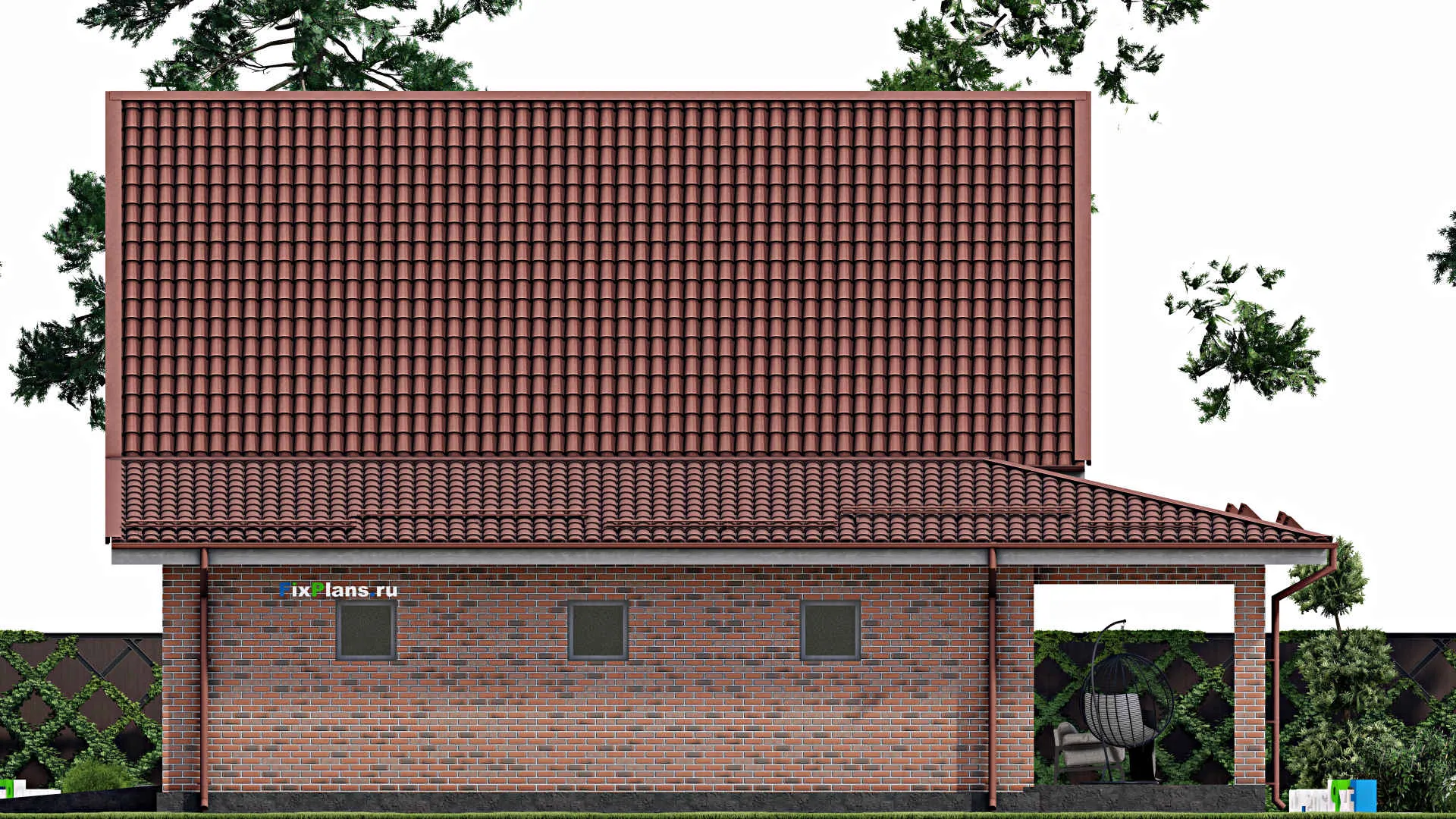 F-3032 - Проект дома с мансардой 13 на 15, площадью 210 м² с террасой, гаражом на 2 машины и 3 спальнями