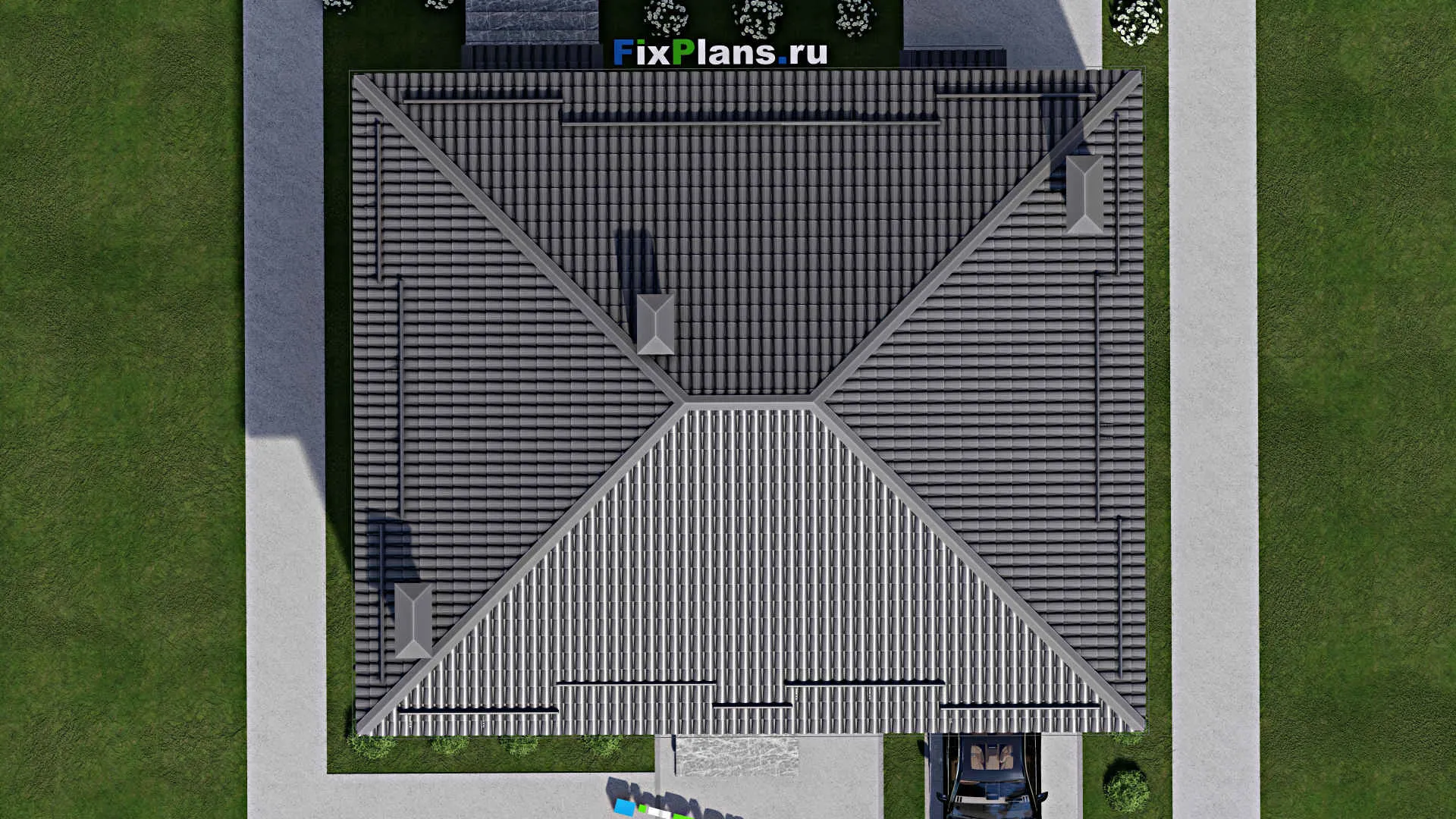 F-4742 - Планы двухэтажного дома 11 на 14, площадью 230 м² с балконом, гаражом на 1 машину и 4 спальнями