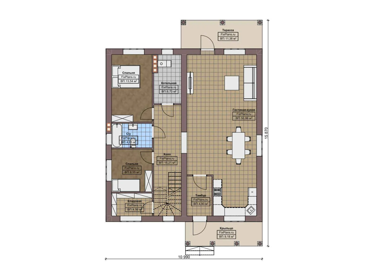 F-9251 - Планы дома с мансардой 11 на 16, площадью 250 м² с террасой, балконом и 4 спальнями
