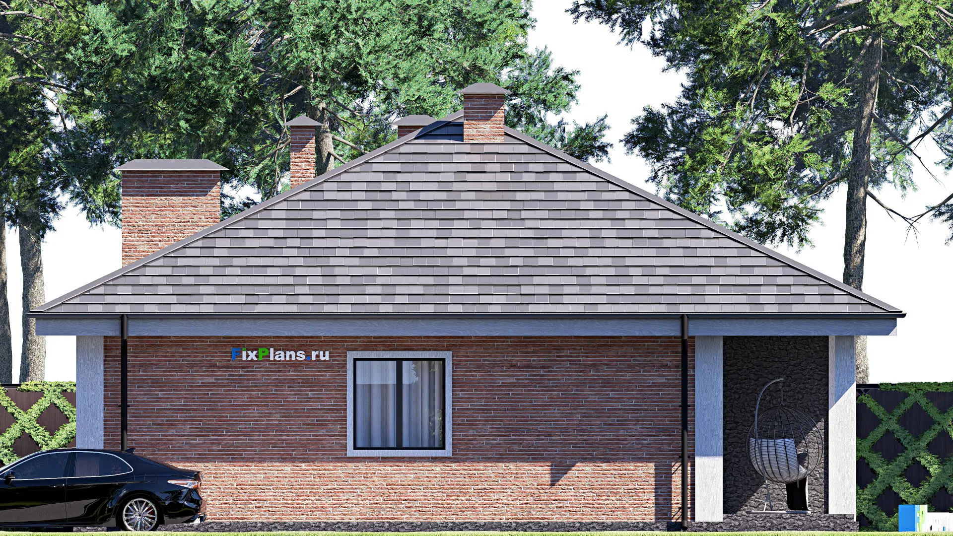 F-17891 - Проект одноэтажного дома 13 на 13, площадью 130 м² с террасой и 3 спальнями