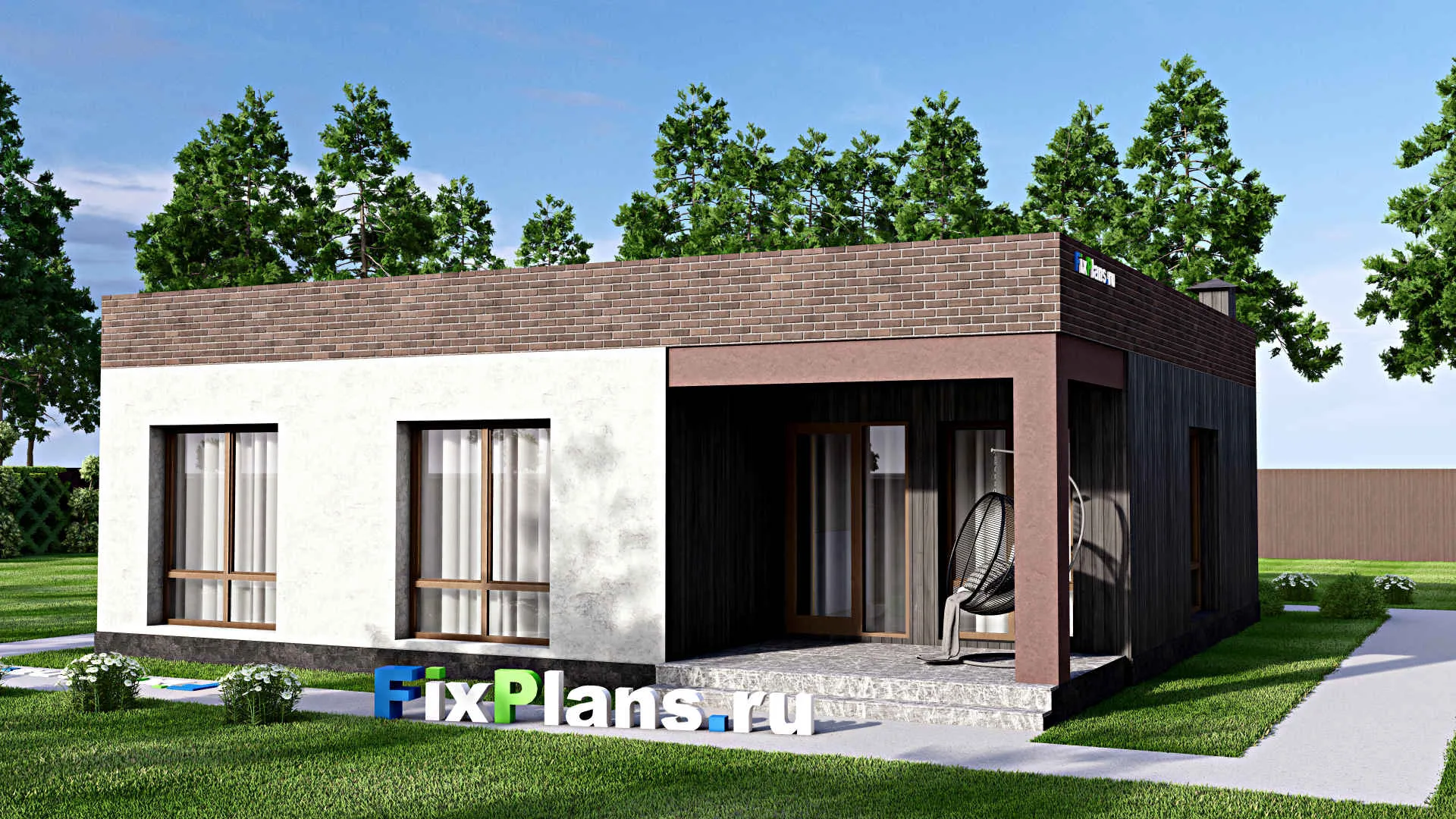 F-14462 - Проект одноэтажного дома 14 на 16, площадью 150 м² с террасой, гаражом на 1 машину и 3 спальнями