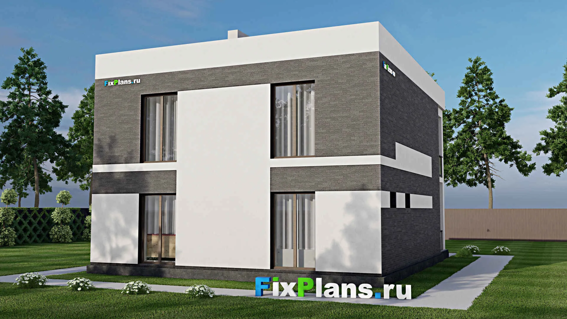 F-6083 - Планы двухэтажного дома 11 на 11, площадью 210 м² с террасой, балконом и 3 спальнями