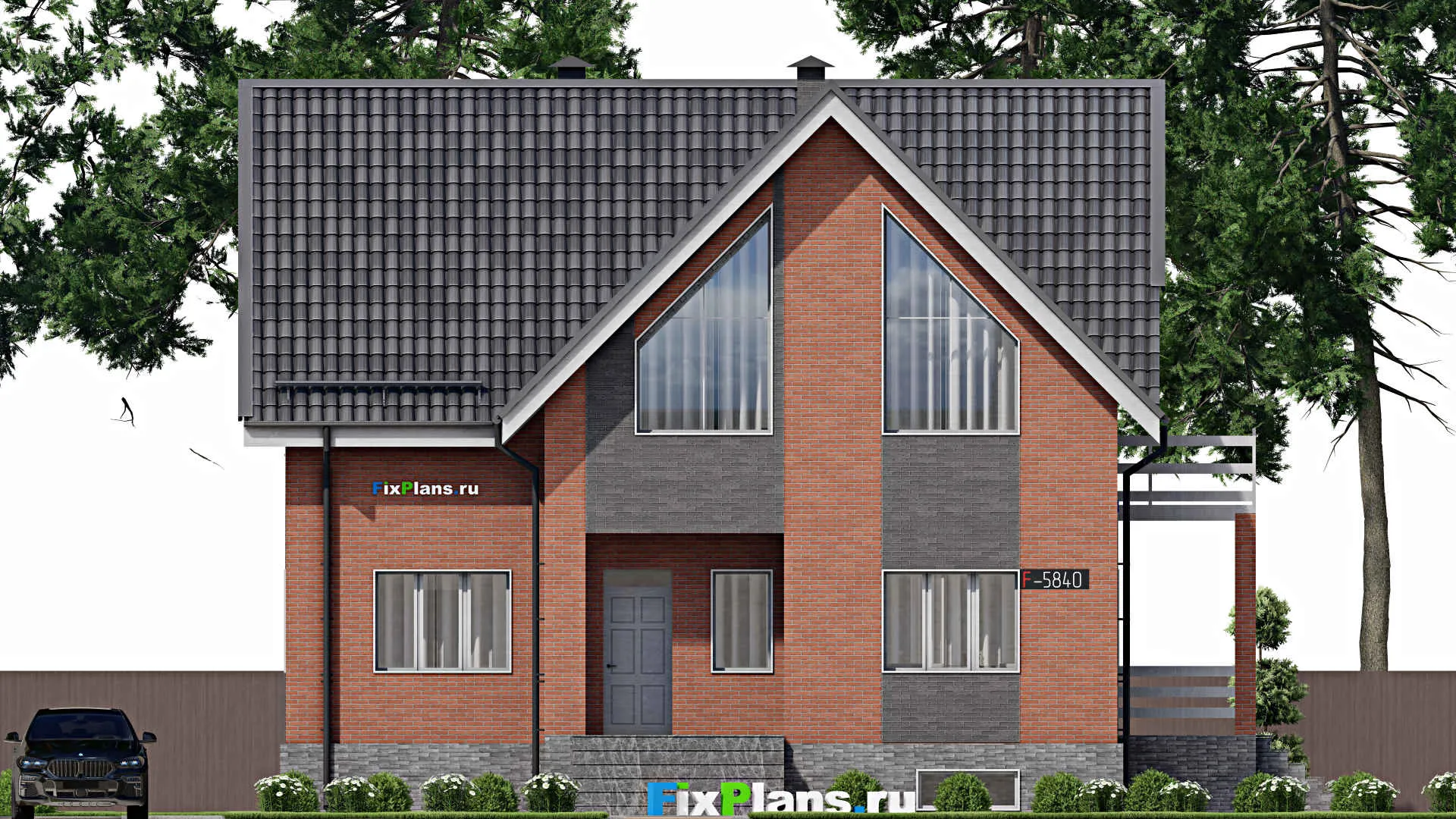 F-5840 - Планы дома с мансардой 11 на 13, площадью 270 м² с террасой, балконом, цокольным этажом и 6 спальнями