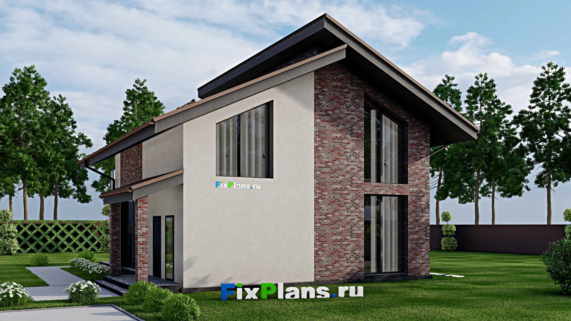 F-2006 - Проект дома с мансардой 10 на 10, площадью 160 м² с террасой, балконом и 3 спальнями