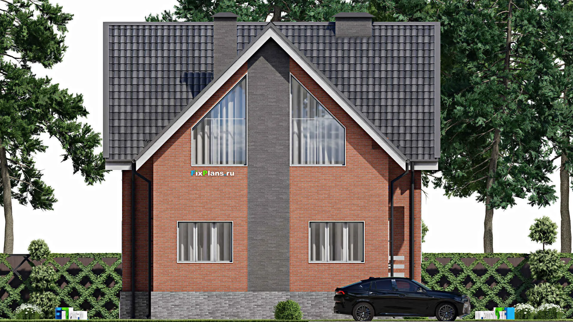 F-5840 - Планы дома с мансардой 11 на 13, площадью 270 м² с террасой, балконом, цокольным этажом и 6 спальнями