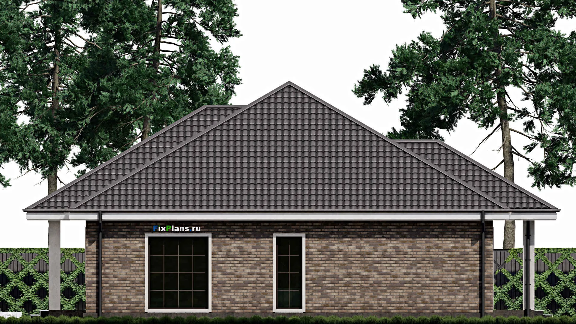 F-0683 - План одноэтажного дома 14 на 16, площадью 190 м² с террасой и 3 спальнями