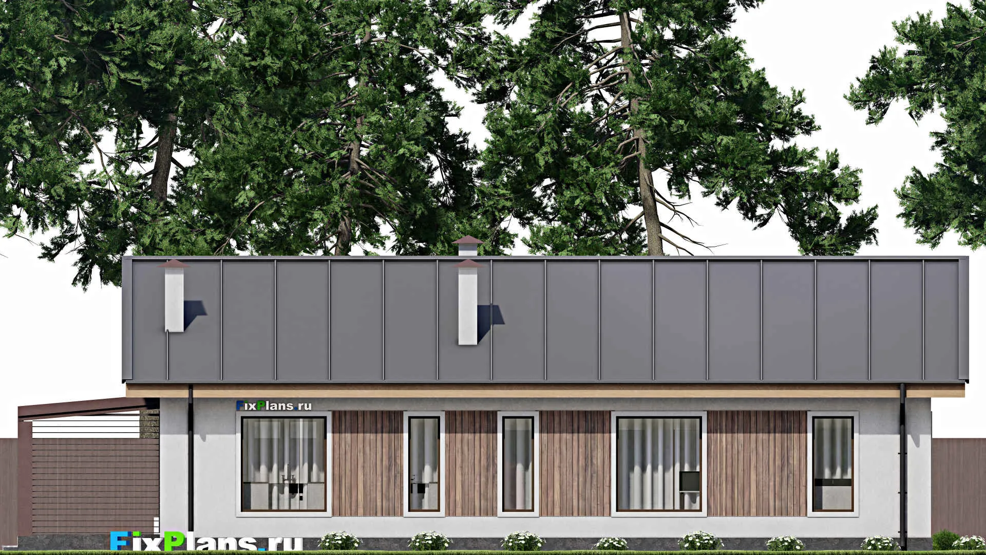 F-10070 - Проект одноэтажного дома 13 на 19, площадью 170 м² с террасой и 2 спальнями