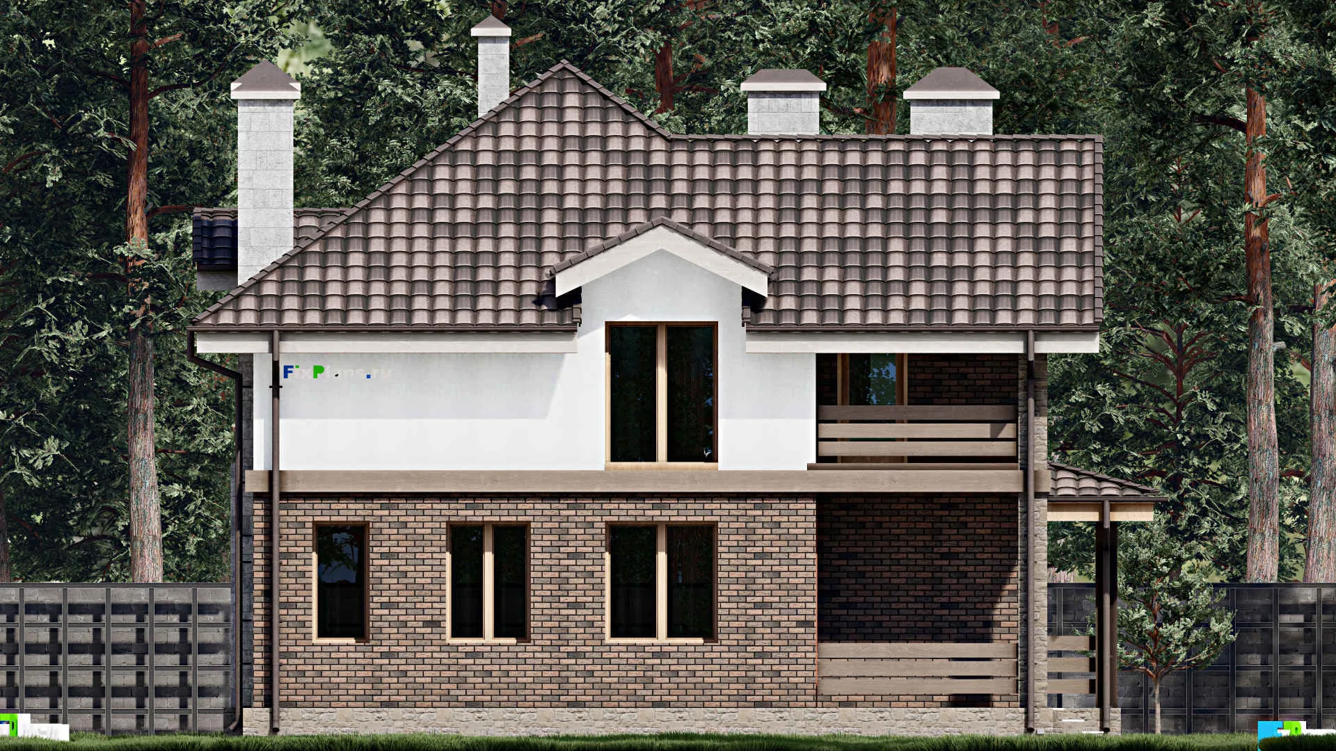 F-0557 - Планы дома с мансардой 12 на 13, площадью 210 м² с террасой, балконом и 3 спальнями