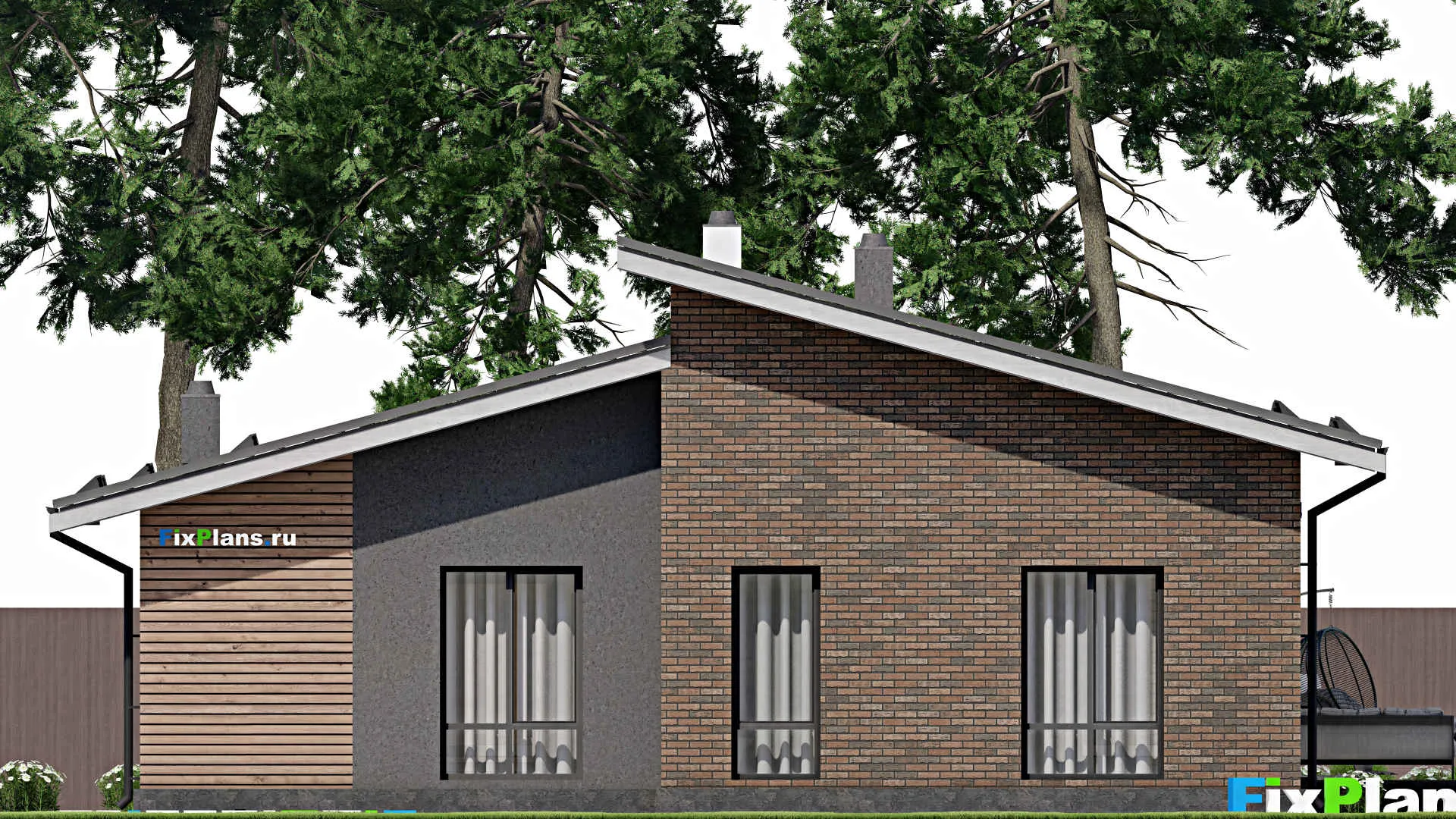 F-2591 - План одноэтажного дома 13 на 15, площадью 160 м² с террасой и 3 спальнями