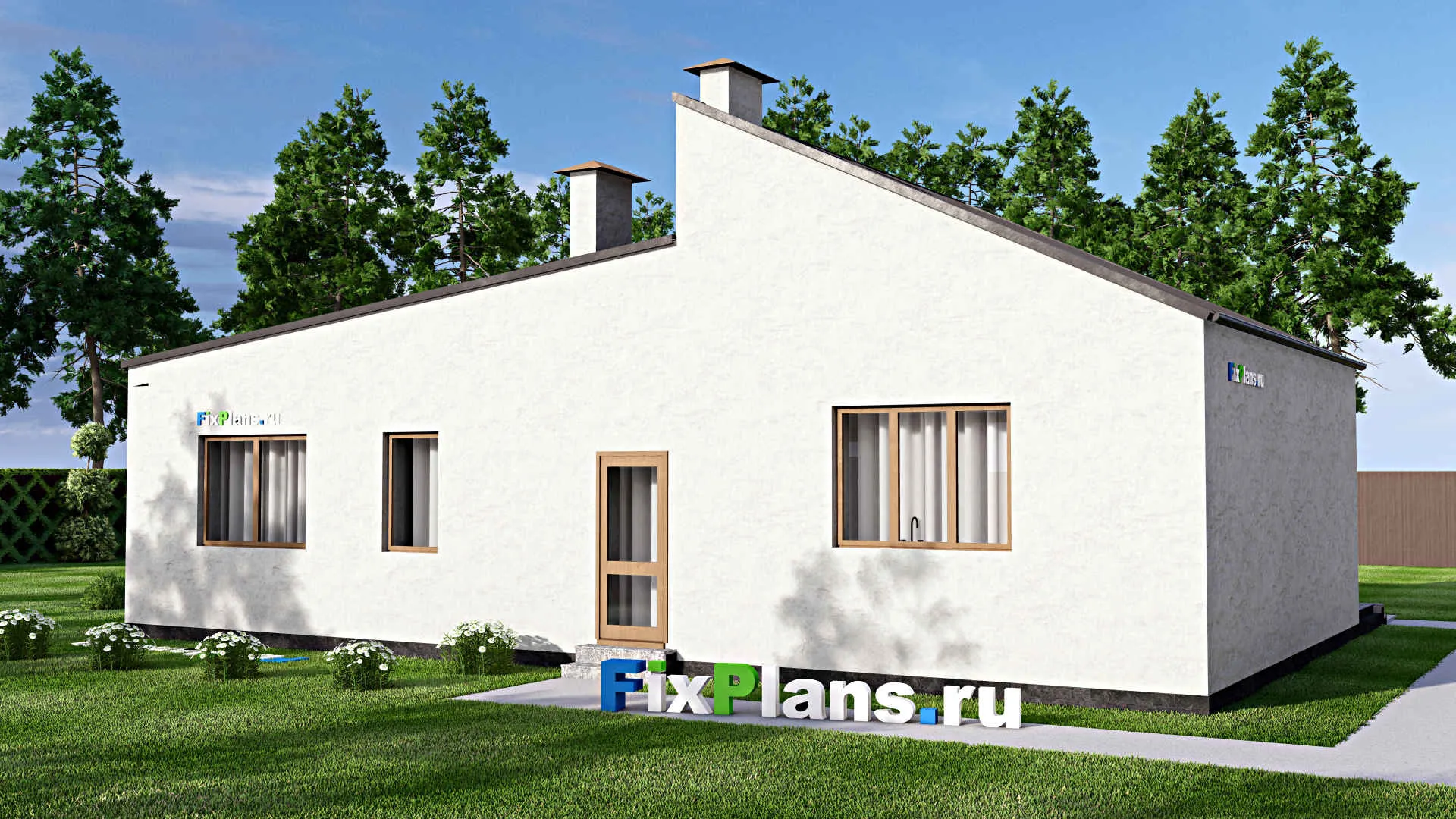 F-14444 - План одноэтажного дома 11 на 15, площадью 120 м² с террасой и 2 спальнями