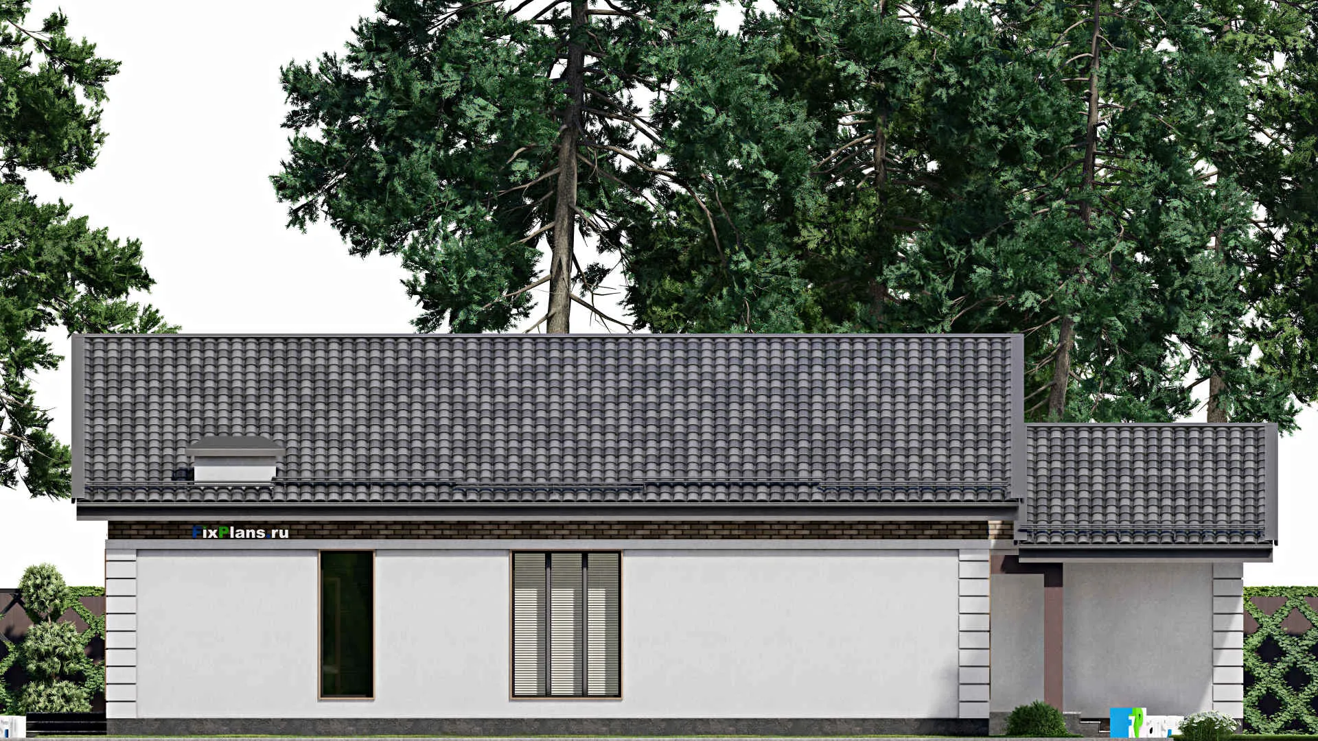 F-8036 - План одноэтажного дома 14 на 19, площадью 180 м² с баней, гаражом на 1 машину и 3 спальнями