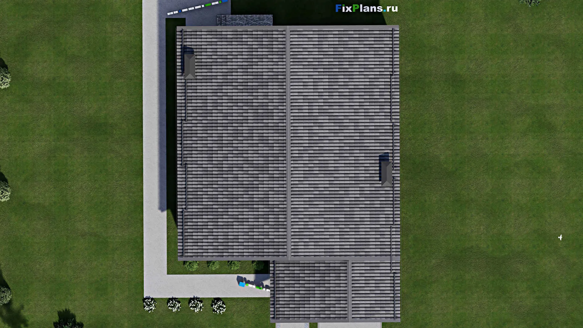 F-8036 - План одноэтажного дома 14 на 19, площадью 180 м² с баней, гаражом на 1 машину и 3 спальнями