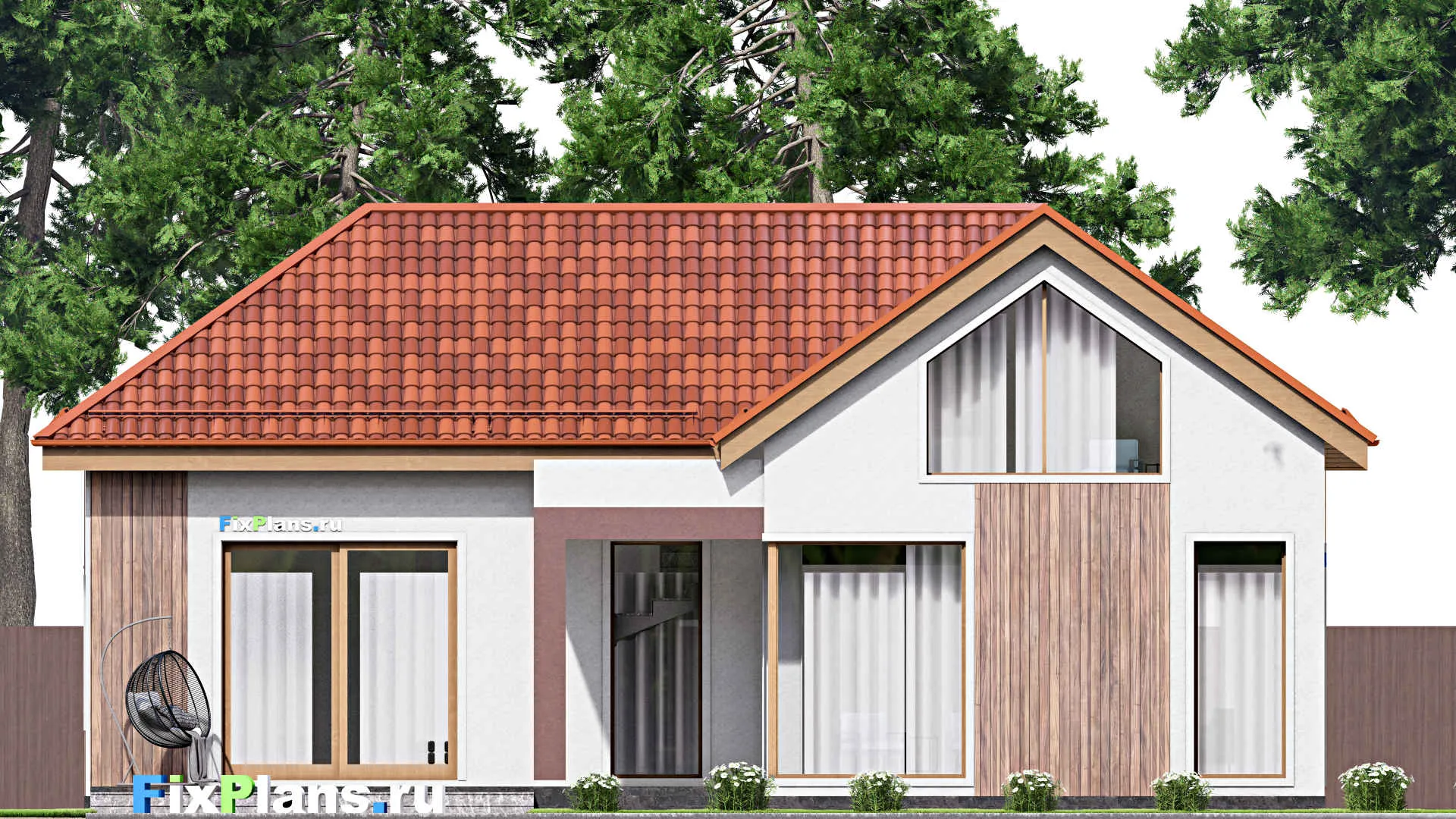 F-16244 - План одноэтажного дома 16 на 18, площадью 320 м² с террасой, гаражом на 1 машину и 3 спальнями