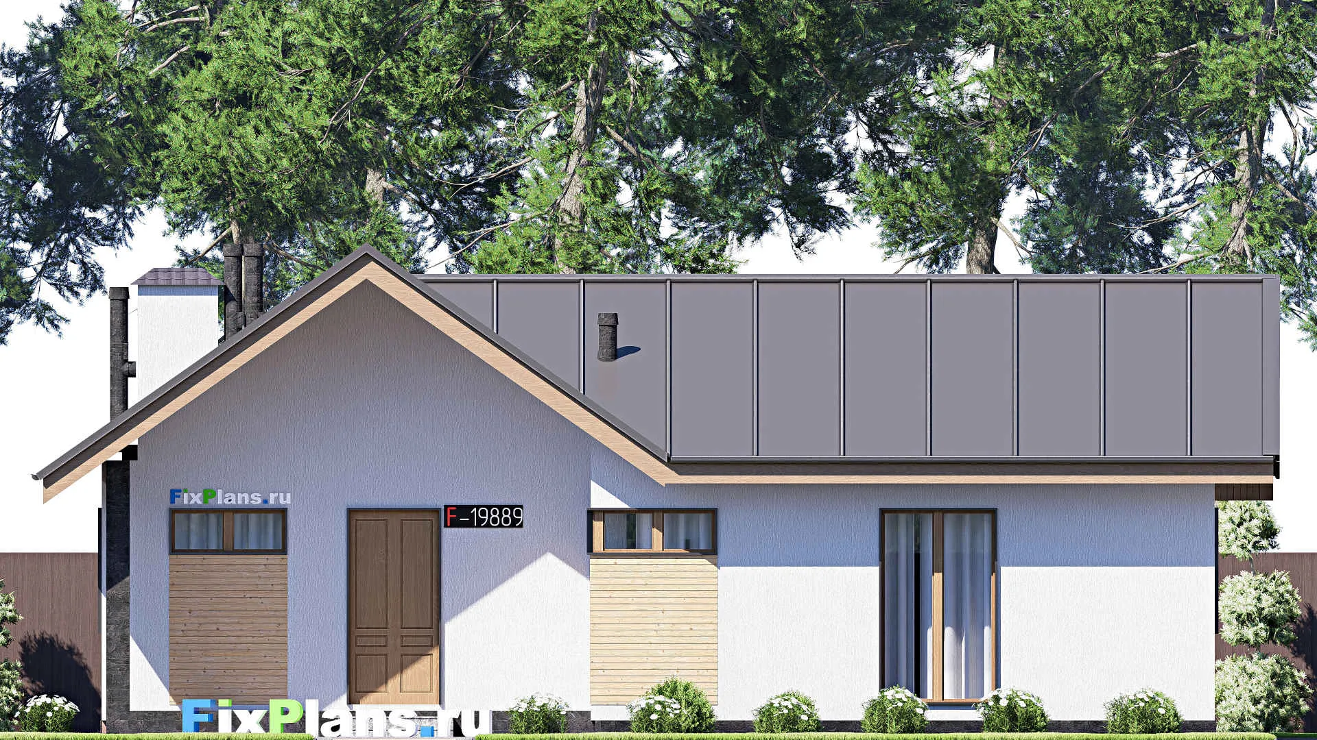 F-19889 - План одноэтажного дома 15 на 19, площадью 210 м² с террасой и 3 спальнями