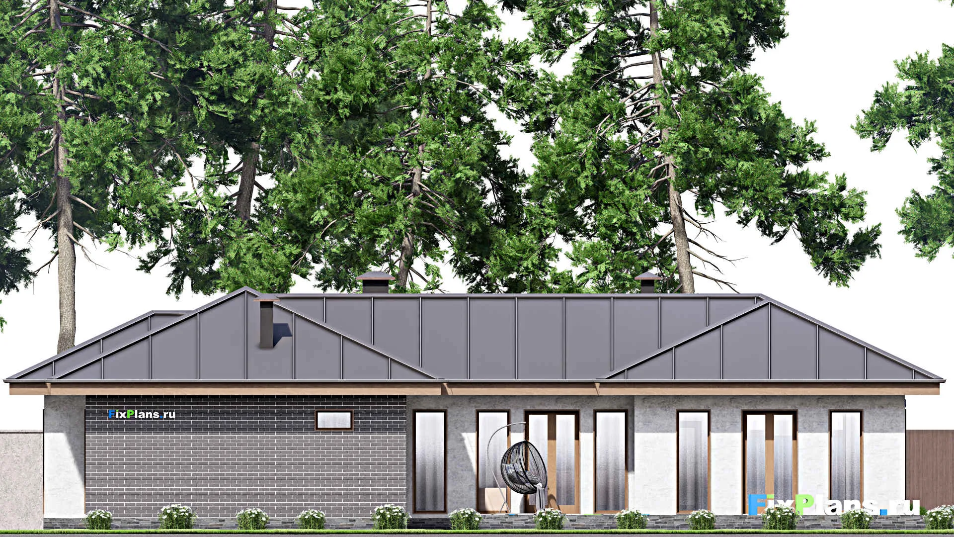 F-8171 - План одноэтажного дома 13 на 22, площадью 170 м² с террасой, бассейном и 3 спальнями