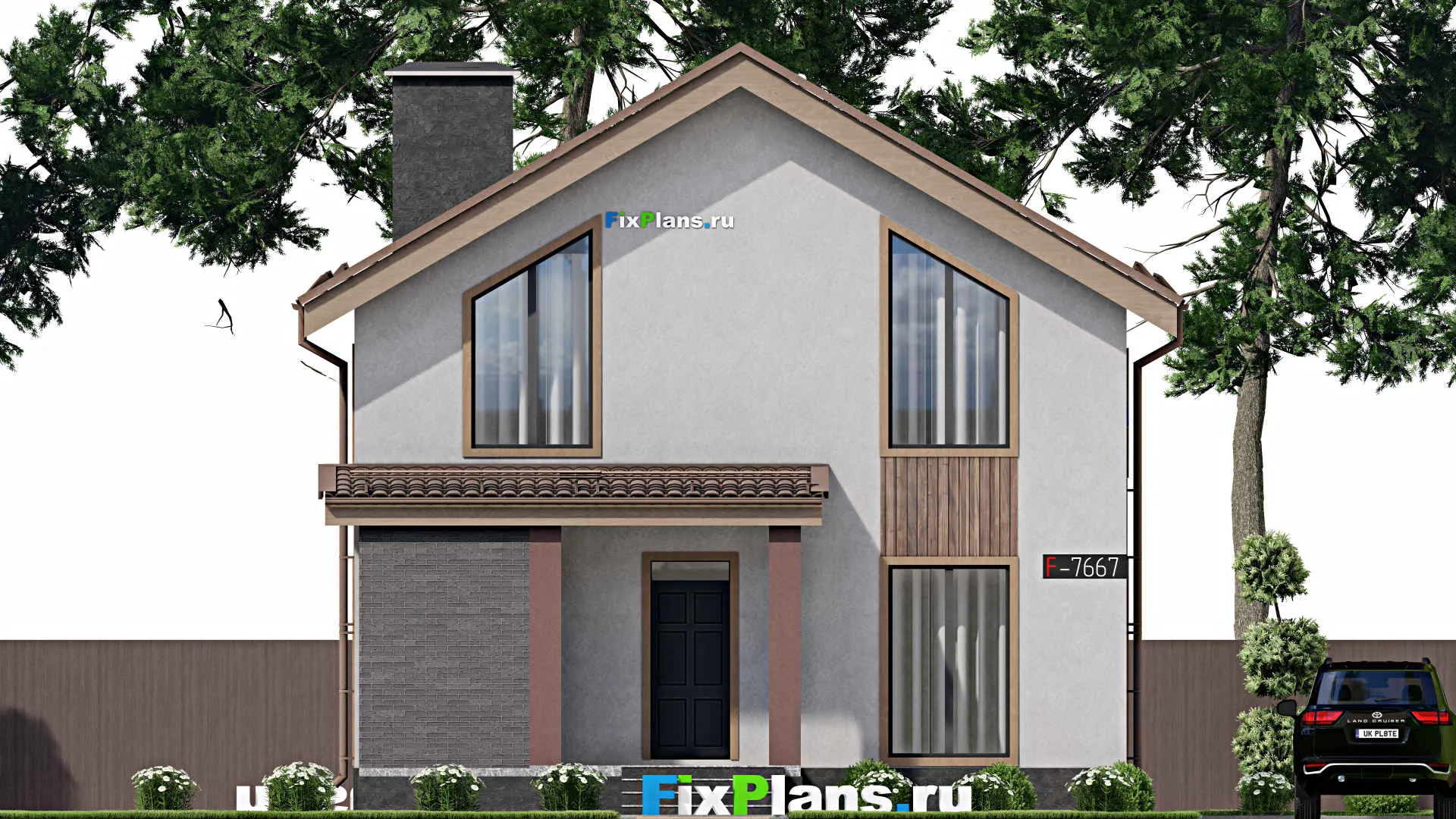 F-7667 - Планы дома с мансардой 10 на 14, площадью 180 м² с террасой, балконом и 4 спальнями