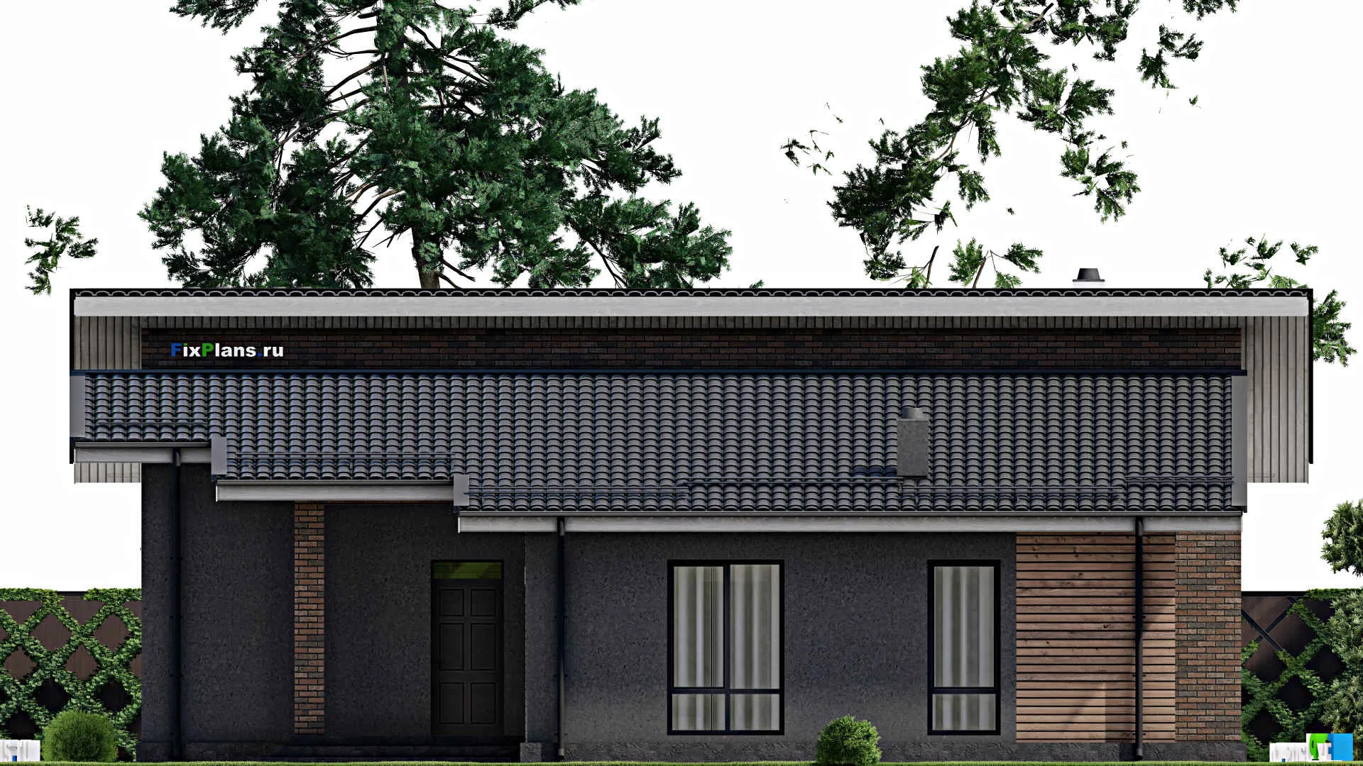 F-2591 - План одноэтажного дома 13 на 15, площадью 160 м² с террасой и 3 спальнями