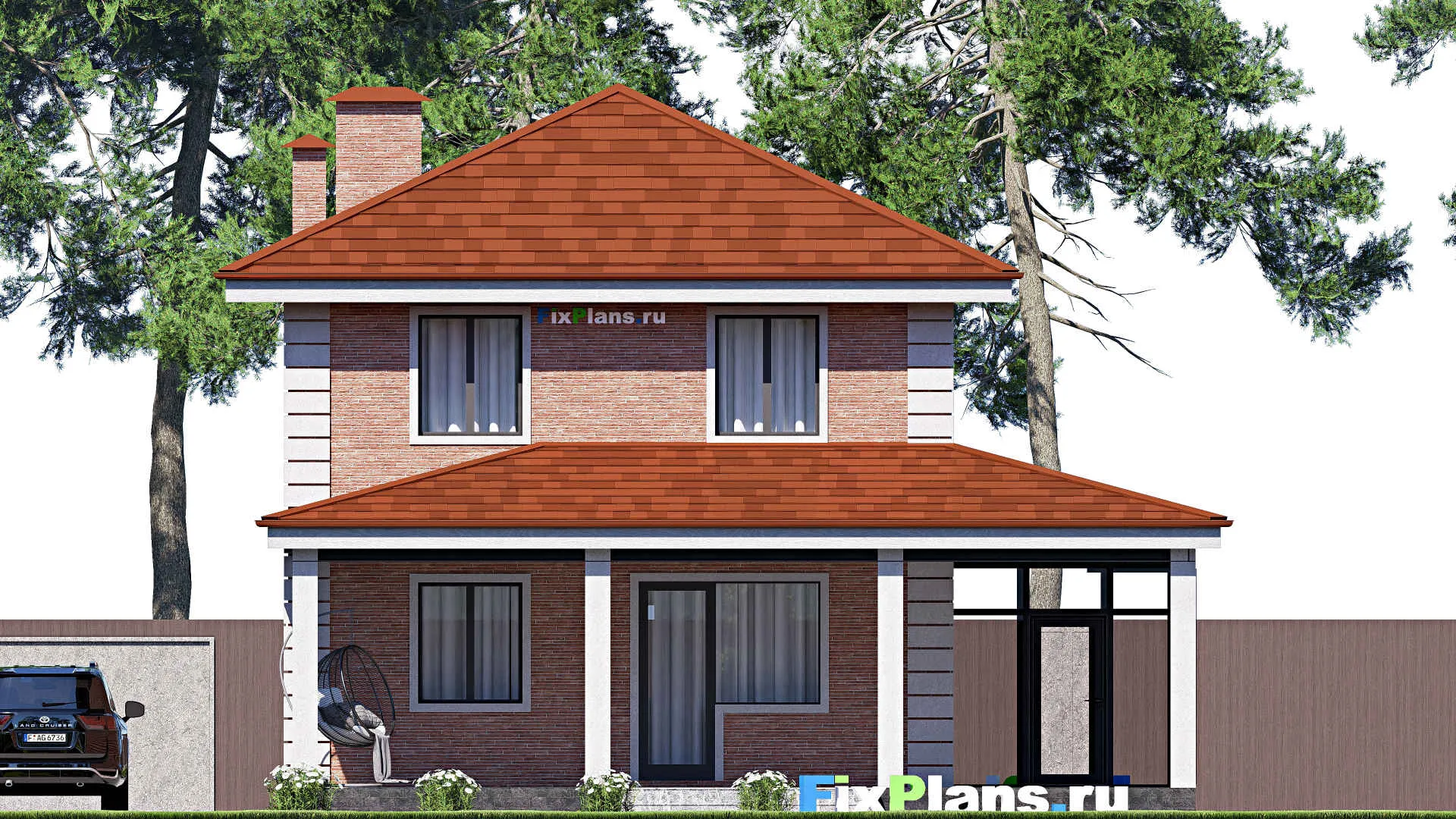 F-17927 - План одноэтажного дома 15 на 16, площадью 180 м² с террасой и 3 спальнями