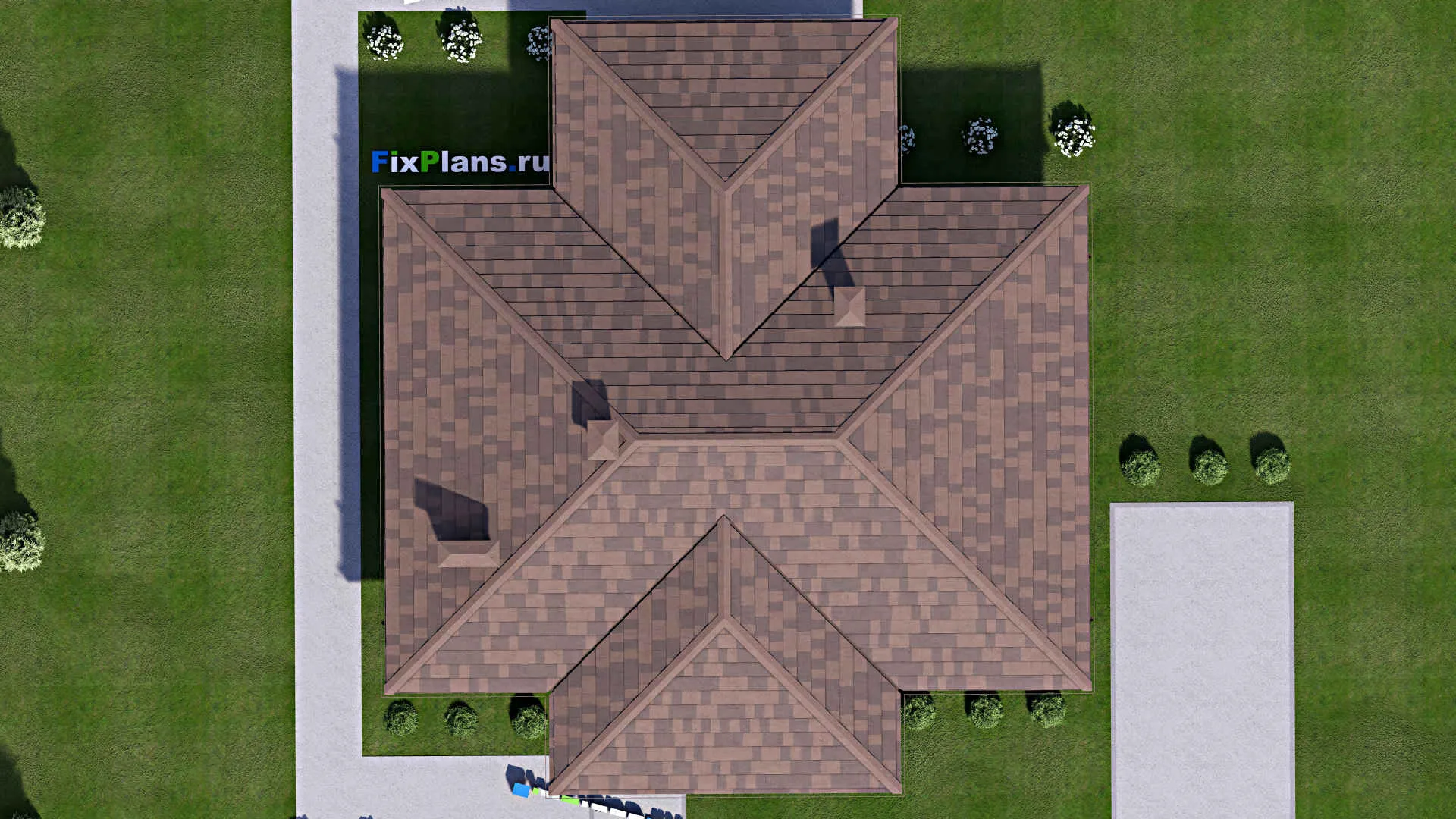 F-14282 - План одноэтажного дома 15 на 16, площадью 150 м² с террасой и 3 спальнями