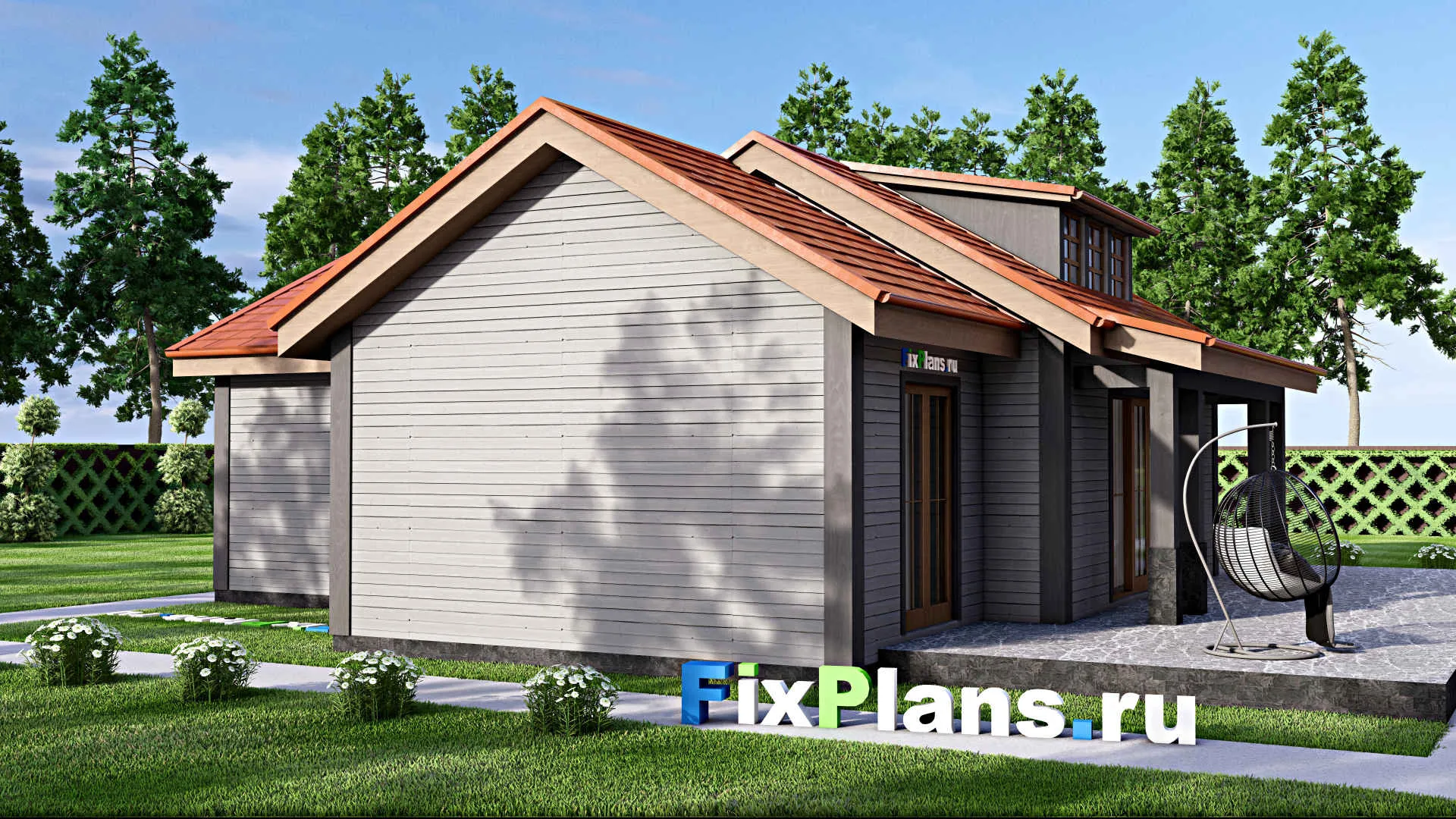 F-16676 - План одноэтажного дома 16 на 17, площадью 180 м² с террасой и 2 спальнями