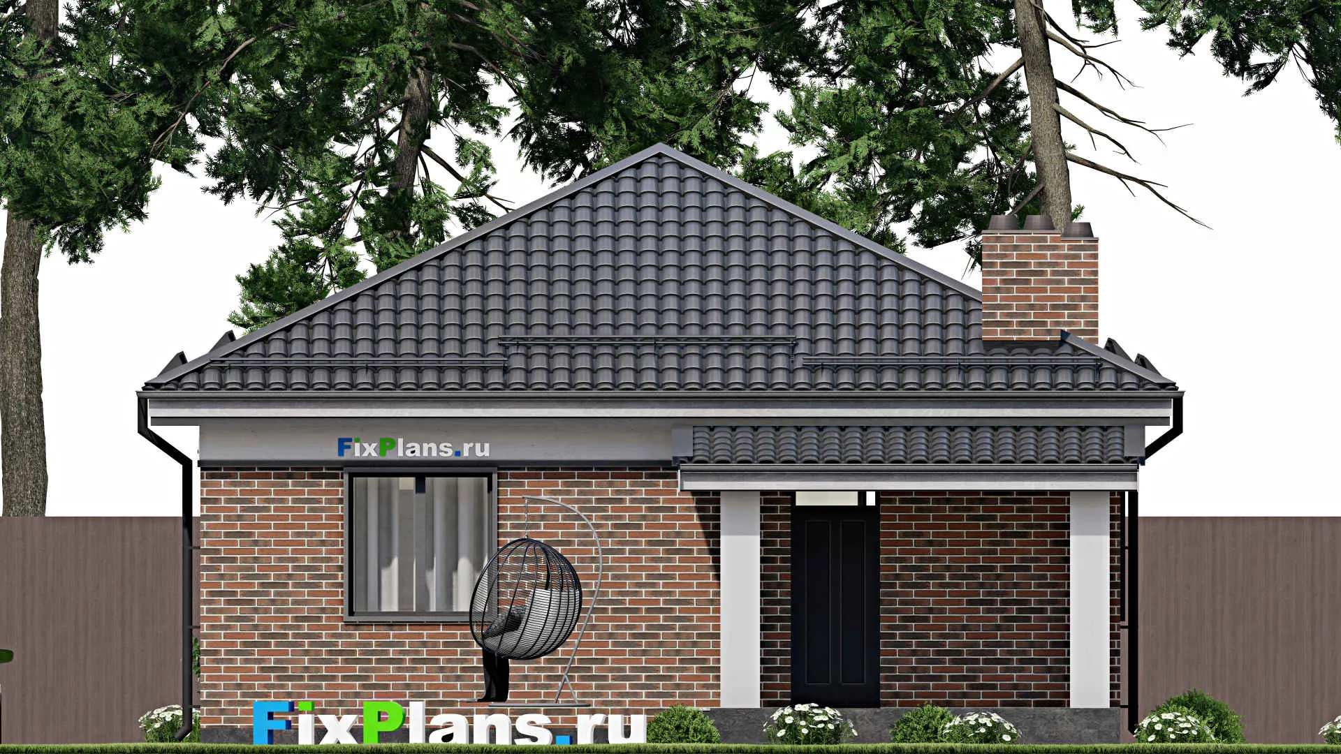 F-3338 - Проект одноэтажного дома 10 на 10, площадью 80 м² с террасой и 2 спальнями