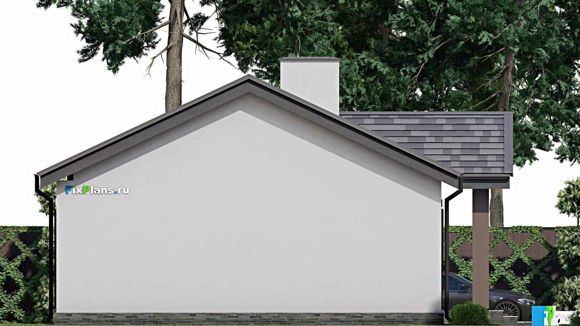 F-8837 - План одноэтажного дома 11 на 19, площадью 140 м² с террасой и 4 спальнями