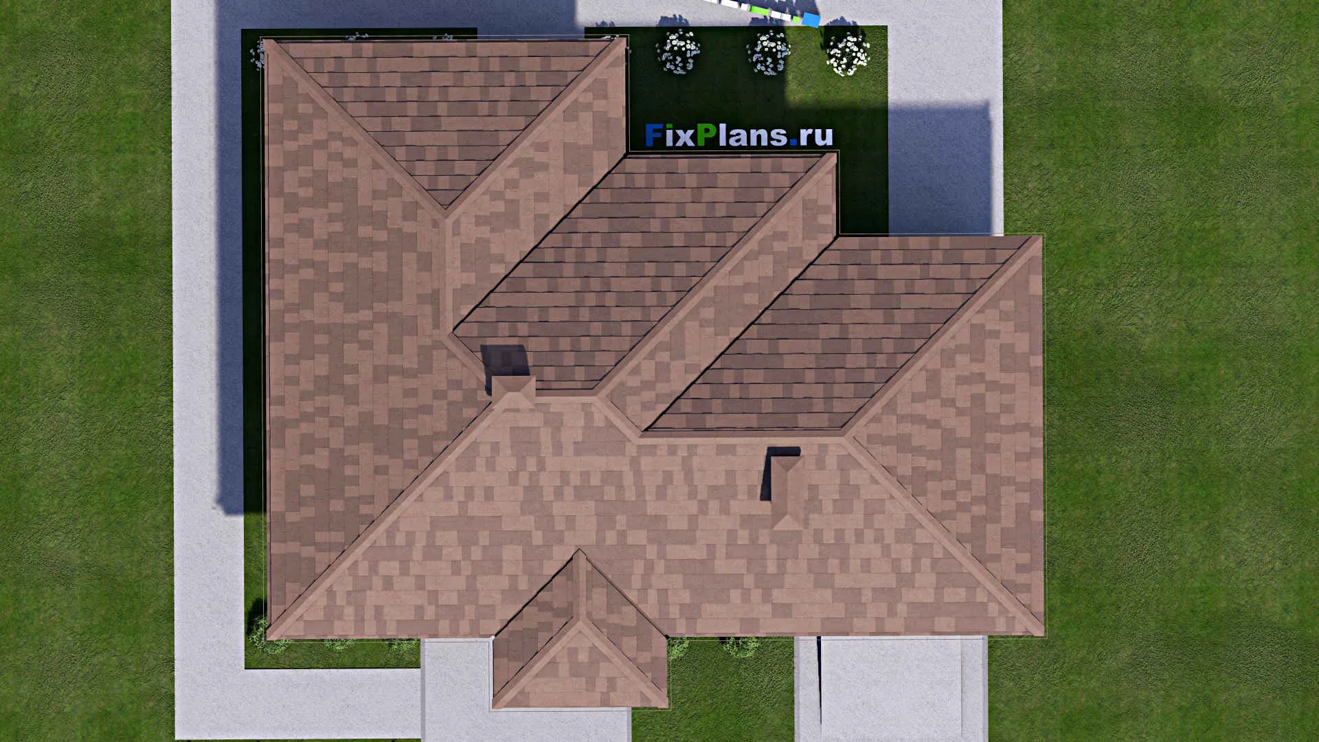 F-13634 - Проект одноэтажного дома 13 на 16, площадью 120 м² с террасой, гаражом на 1 машину и 2 спальнями