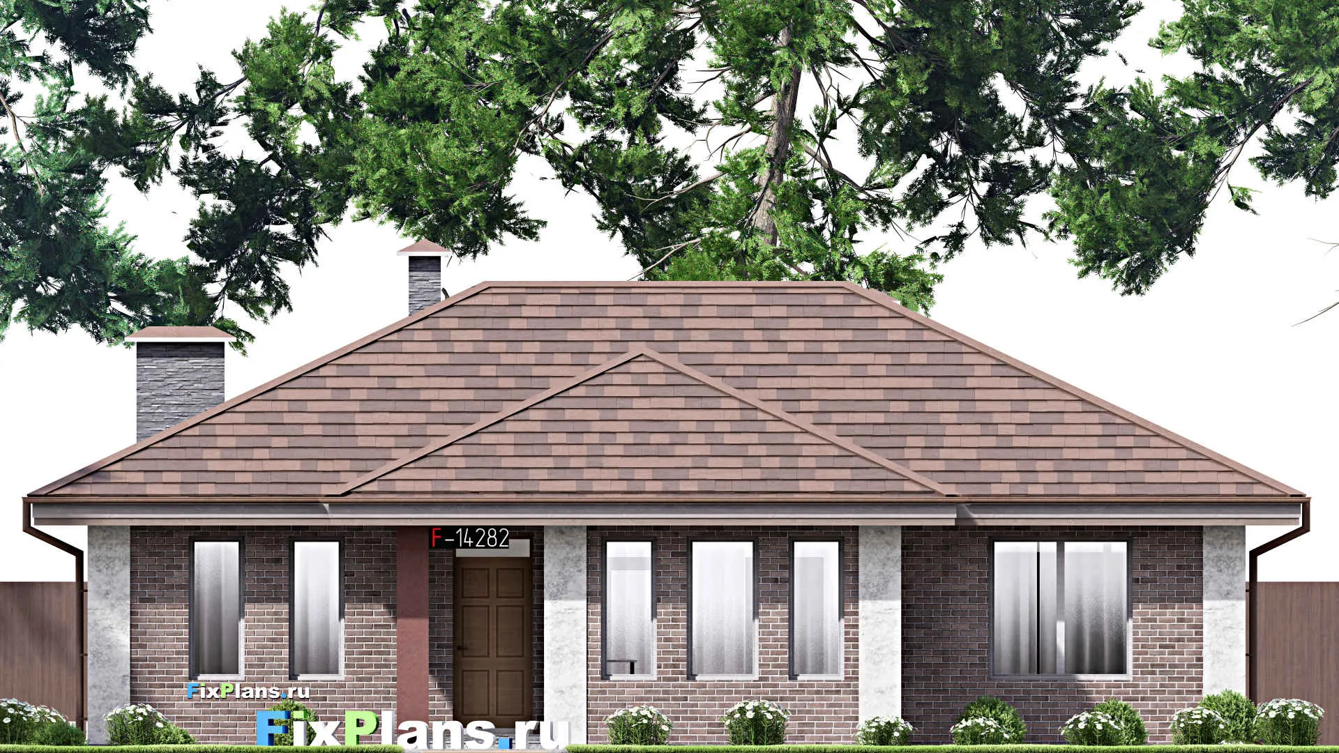 F-14282 - План одноэтажного дома 15 на 16, площадью 150 м² с террасой и 3 спальнями