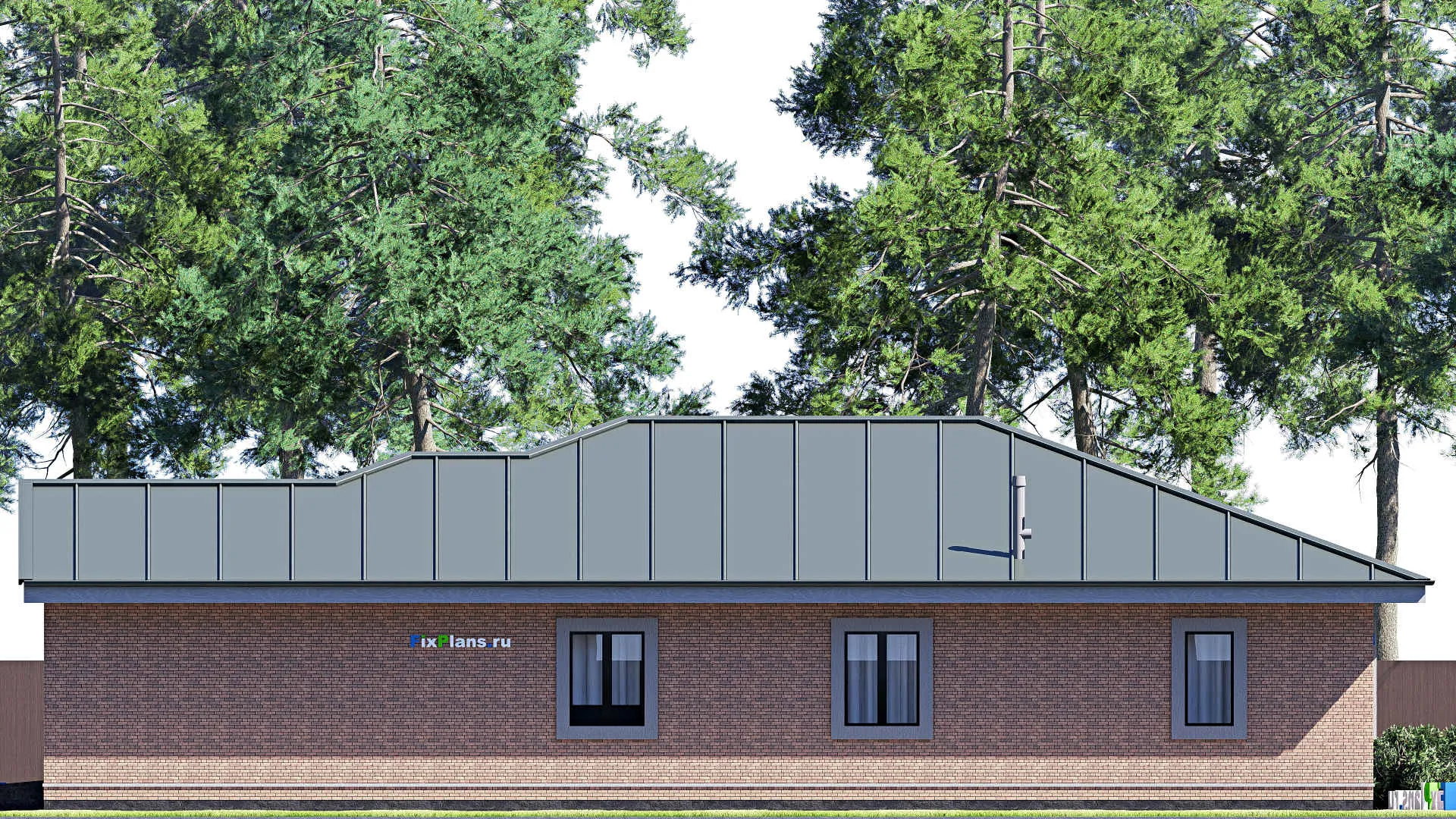 F-20213 - План одноэтажного дома 12 на 21, площадью 200 м² с террасой, гаражом на 2 машины и 3 спальнями