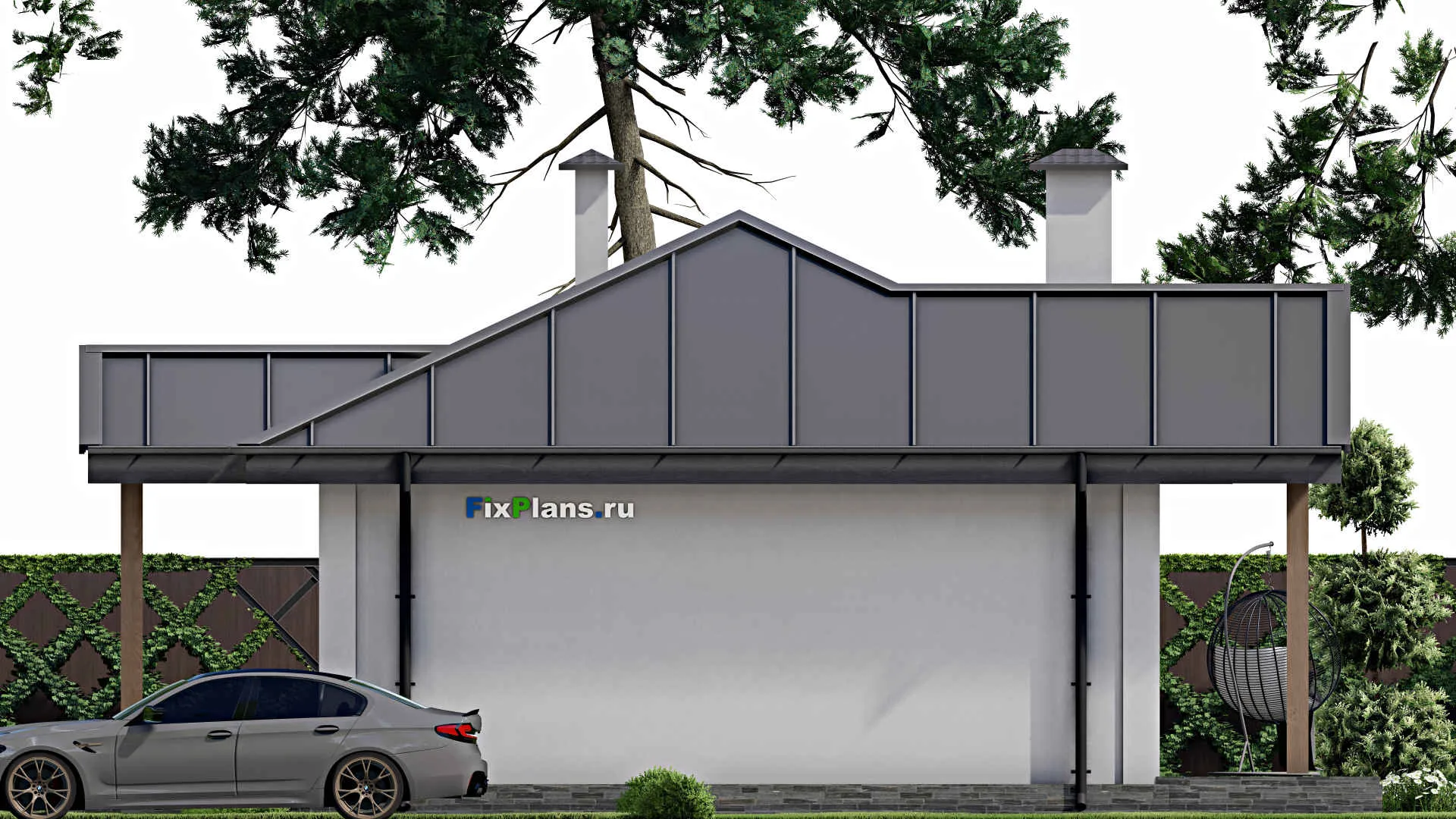 F-11564 - Проект одноэтажного дома 12 на 12, площадью 90 м² с террасой и 2 спальнями