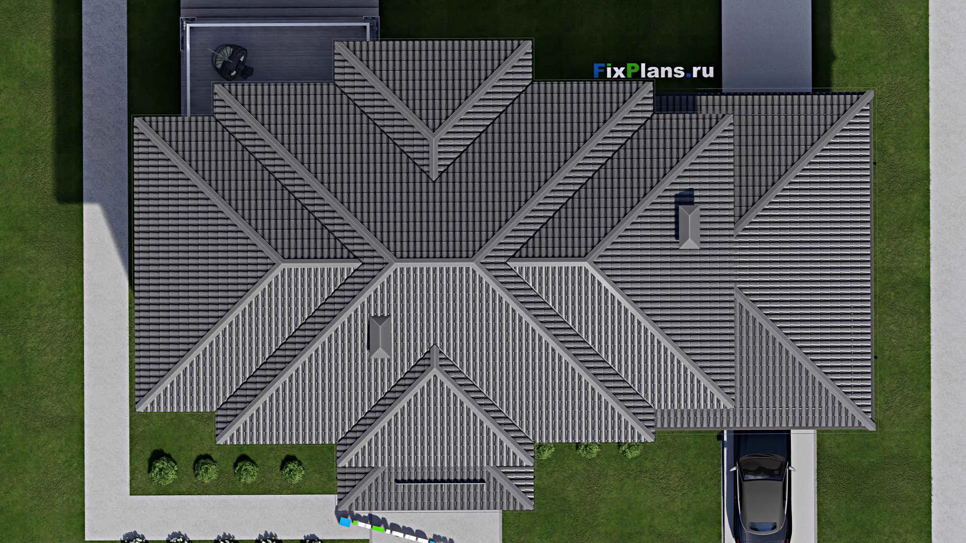 F-4436 - Планы двухэтажного дома 16 на 23, площадью 320 м² с террасой, балконом, гаражом на 1 машину и 4 спальнями