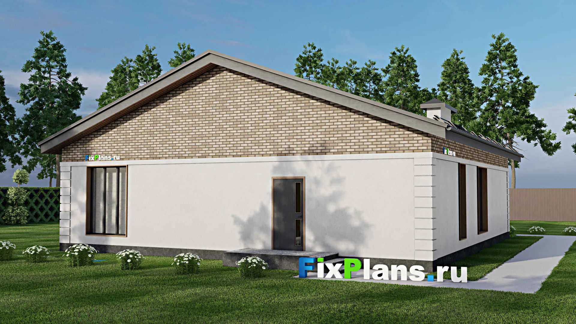 F-8036 - План одноэтажного дома 14 на 19, площадью 180 м² с баней, гаражом на 1 машину и 3 спальнями